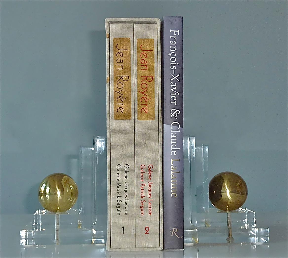 Modernist Acrylic Lucite Brass Bookends Art Deco Style Crespi Maison Jansen 1970 For Sale 4