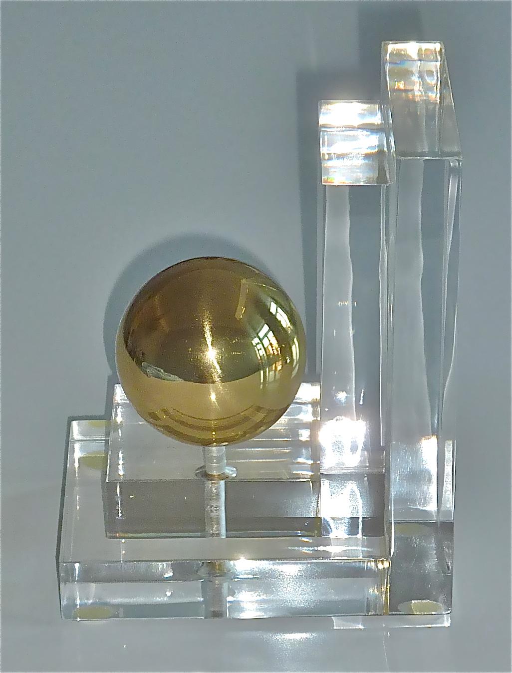 Modernist Acrylic Lucite Brass Bookends Art Deco Style Crespi Maison Jansen 1970 For Sale 8