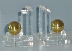 Modernist Acrylic Lucite Brass Bookends Art Deco Style Crespi Maison Jansen 1970