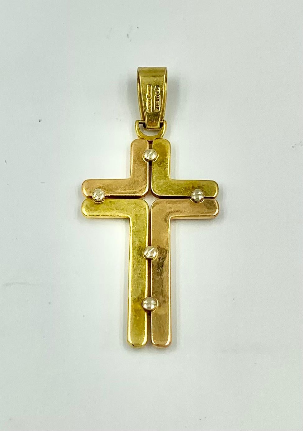 Italienisches modernistisches italienisches Kreuz von Adriano Chimento aus 18 Karat dreifarbigem Gelb-, Rosé- und Weißgold 5