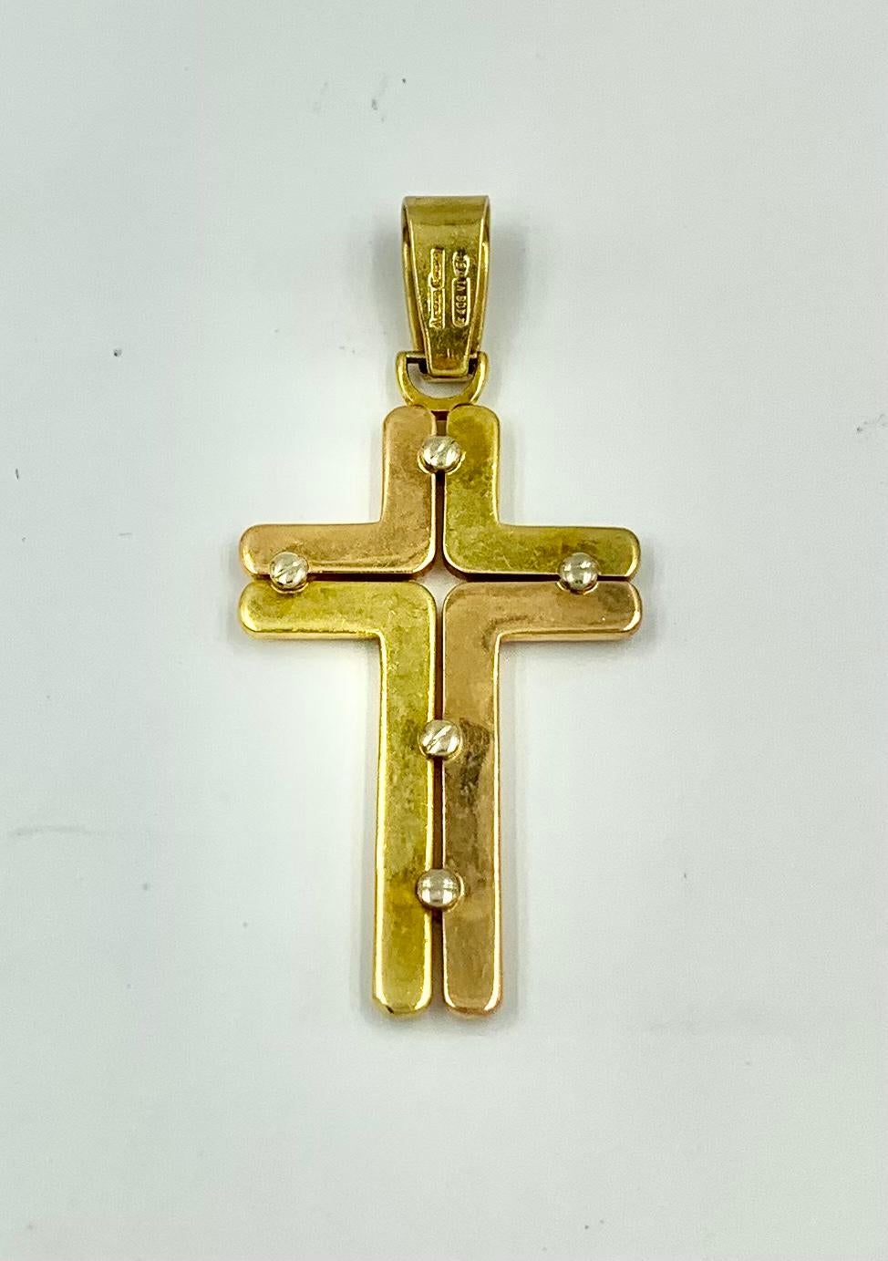 Italian Modernist Adriano Chimento 18K Tri Color Yellow, Rose, White Gold Cross 5