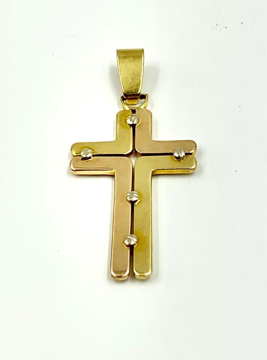 Italienisches modernistisches italienisches Kreuz von Adriano Chimento aus 18 Karat dreifarbigem Gelb-, Rosé- und Weißgold 6