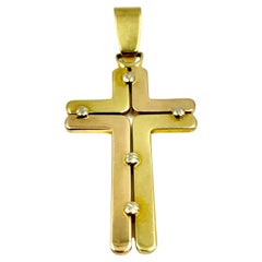 Italian Modernist Adriano Chimento 18K Tri Color Yellow, Rose, White Gold Cross