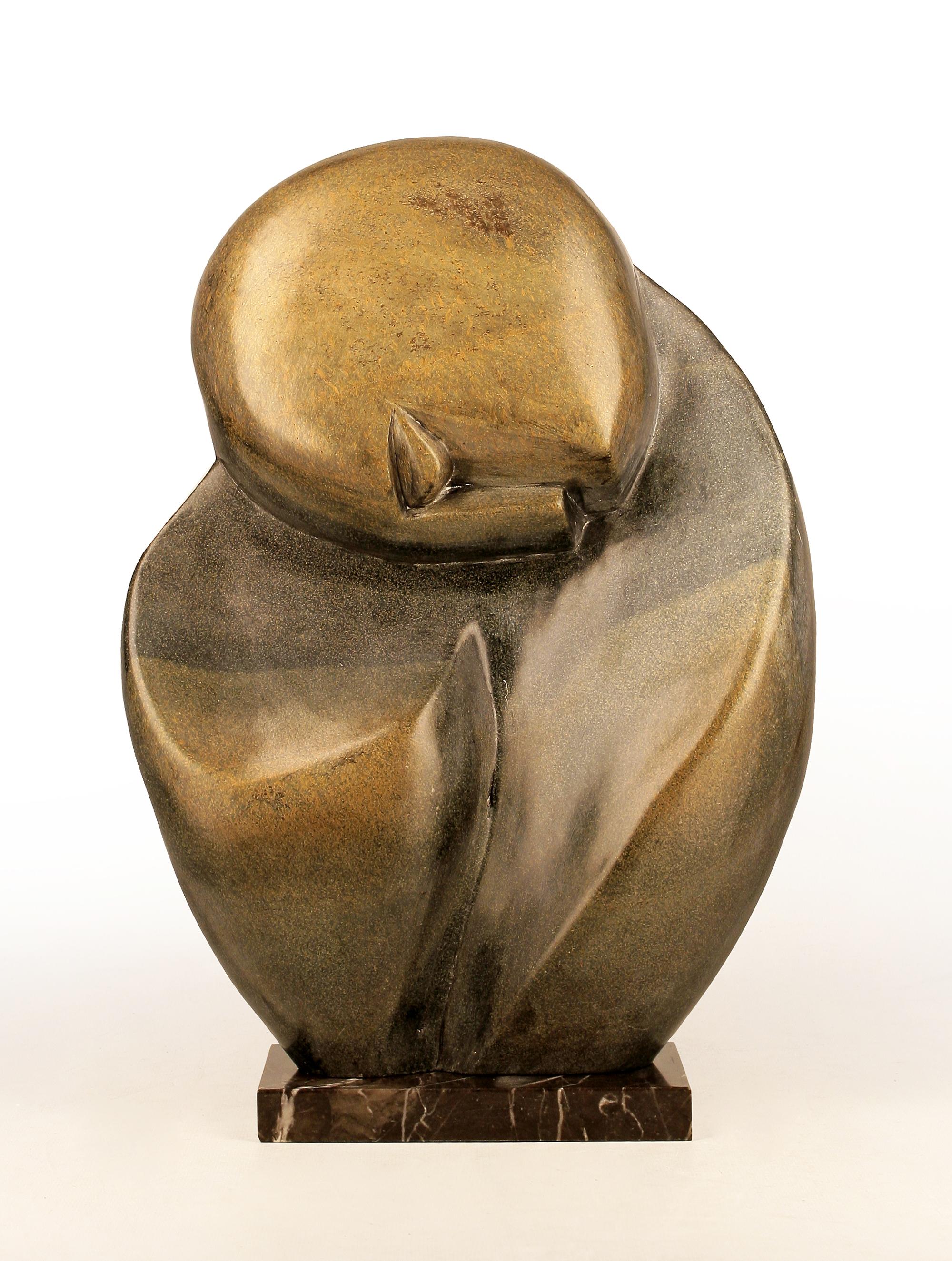 Polished Modernist African Inspired German Hand-Crafted Stone Sculpture with Marble Base For Sale