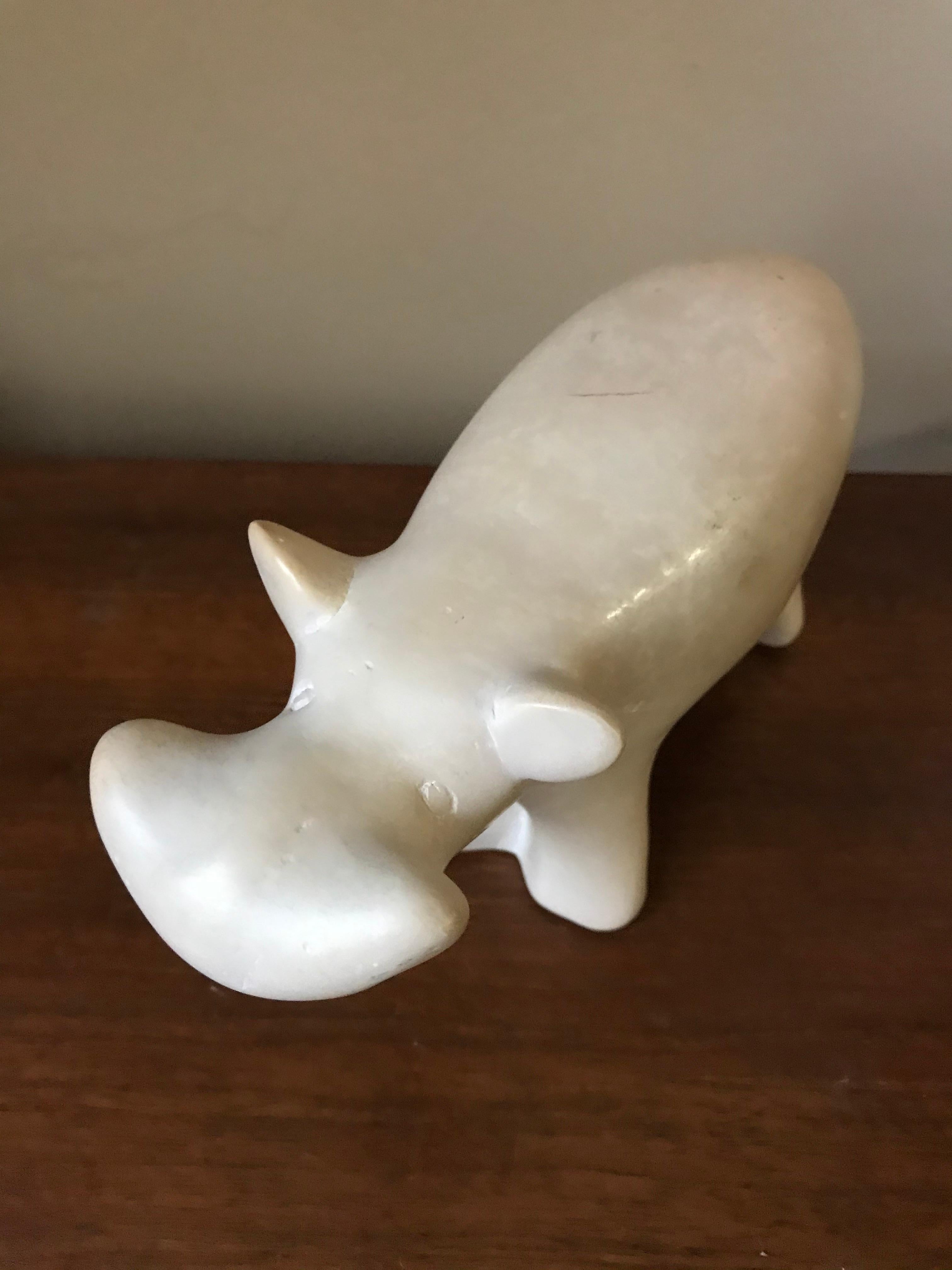 Modernist Alabaster Carved Hippopotamus Sculpture Figurine 4