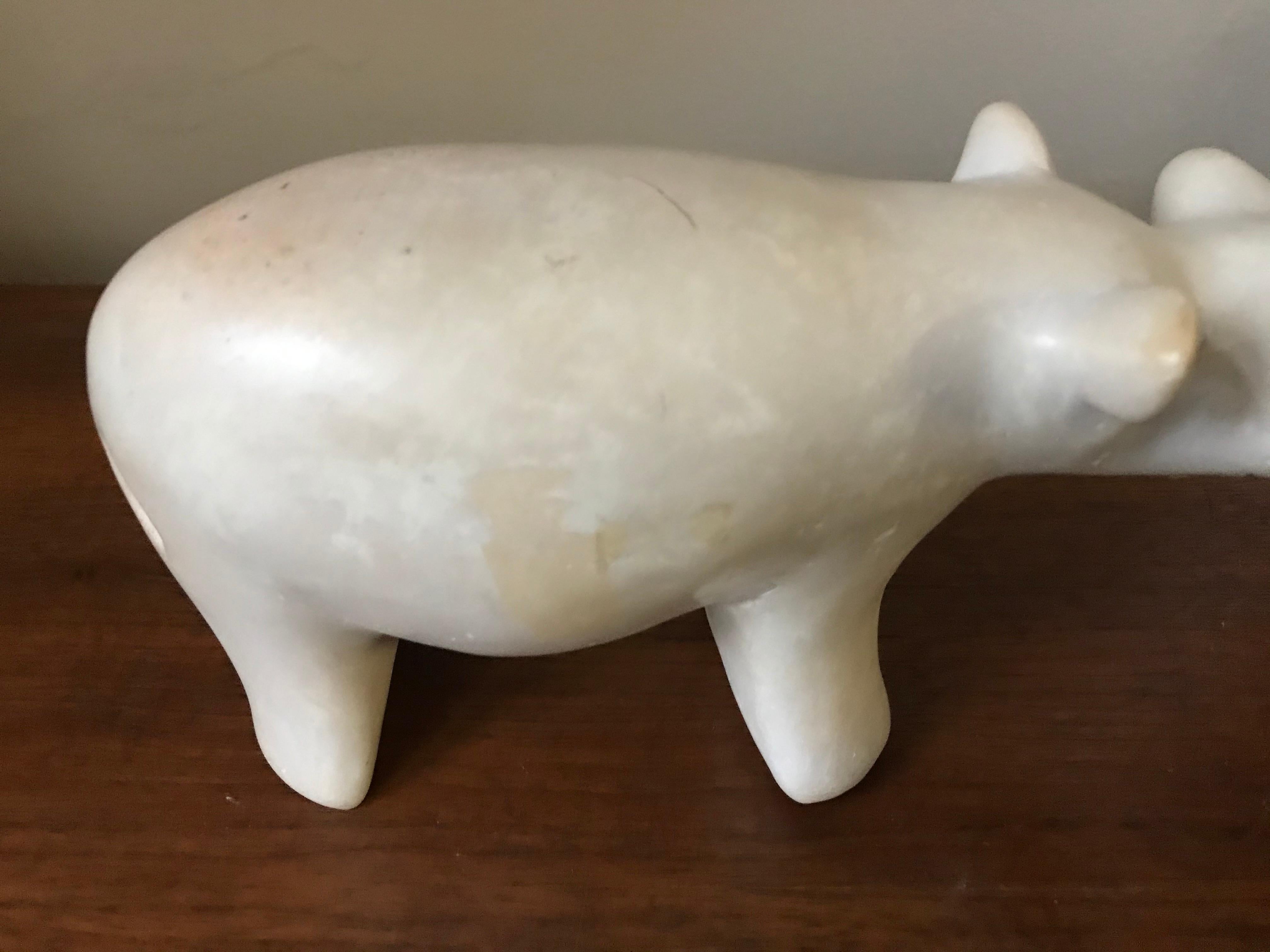 Modernist Alabaster Carved Hippopotamus Sculpture Figurine 5
