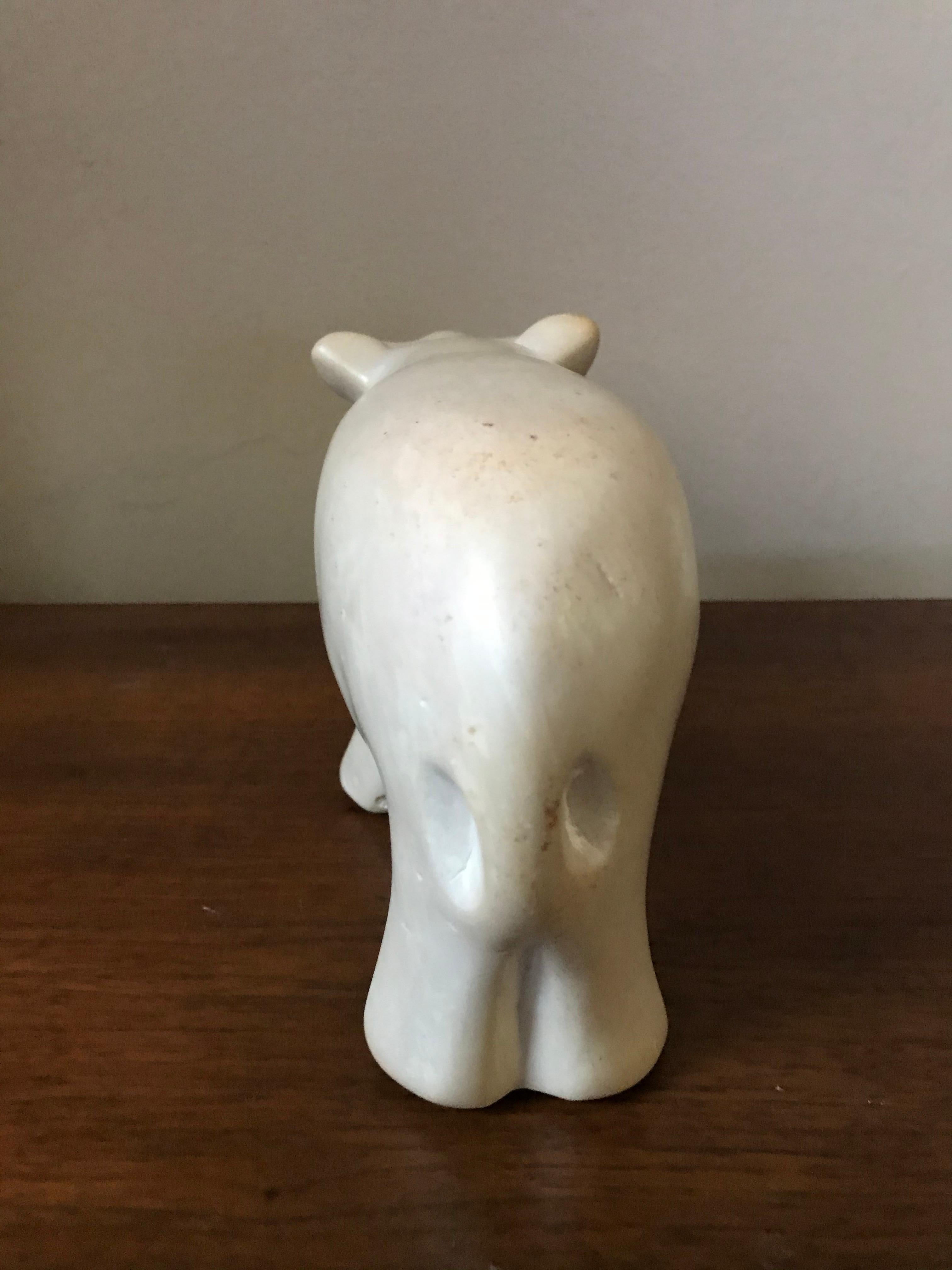 American Modernist Alabaster Carved Hippopotamus Sculpture Figurine
