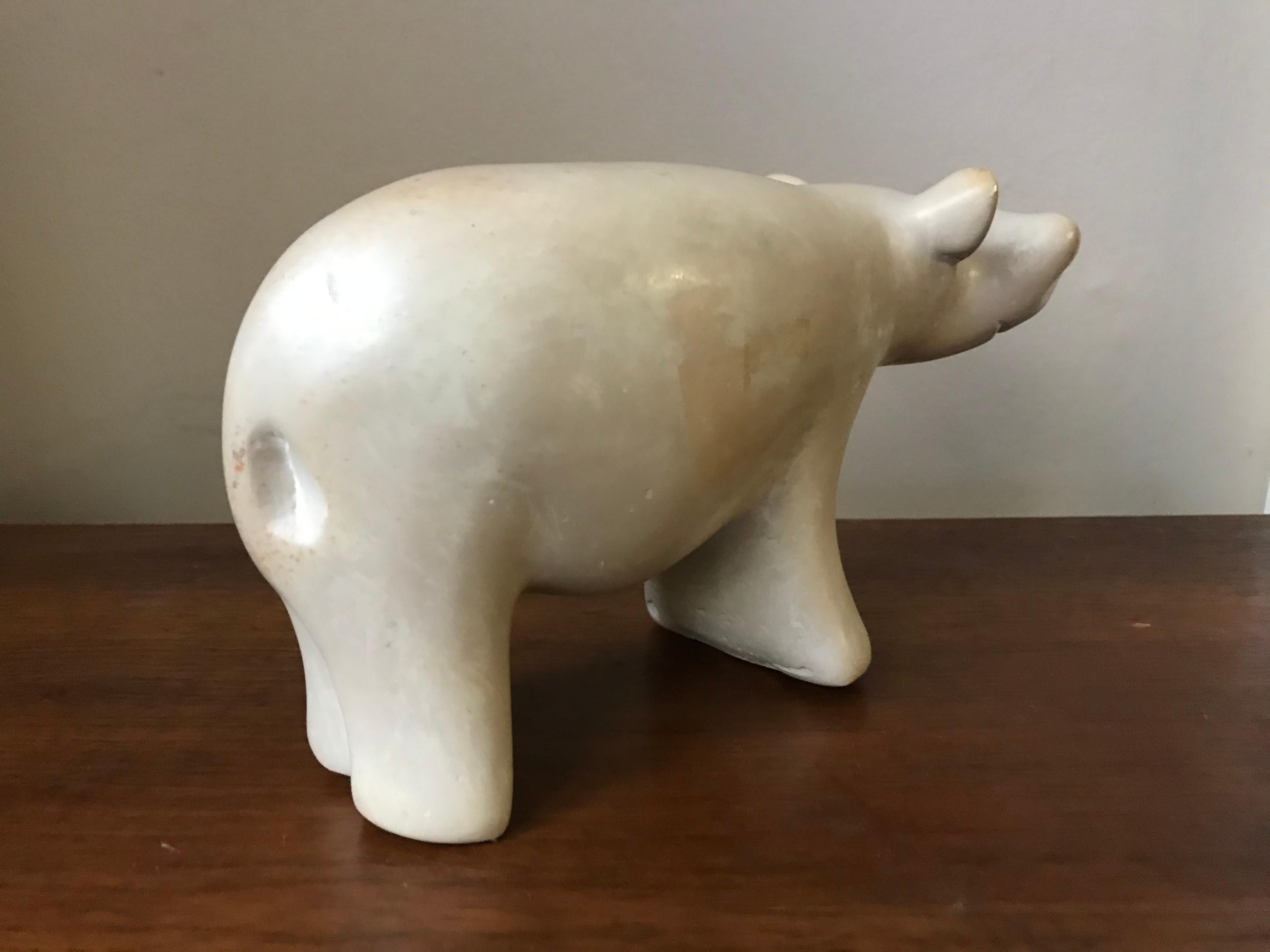 Modernist Alabaster Carved Hippopotamus Sculpture Figurine In Good Condition In St.Petersburg, FL