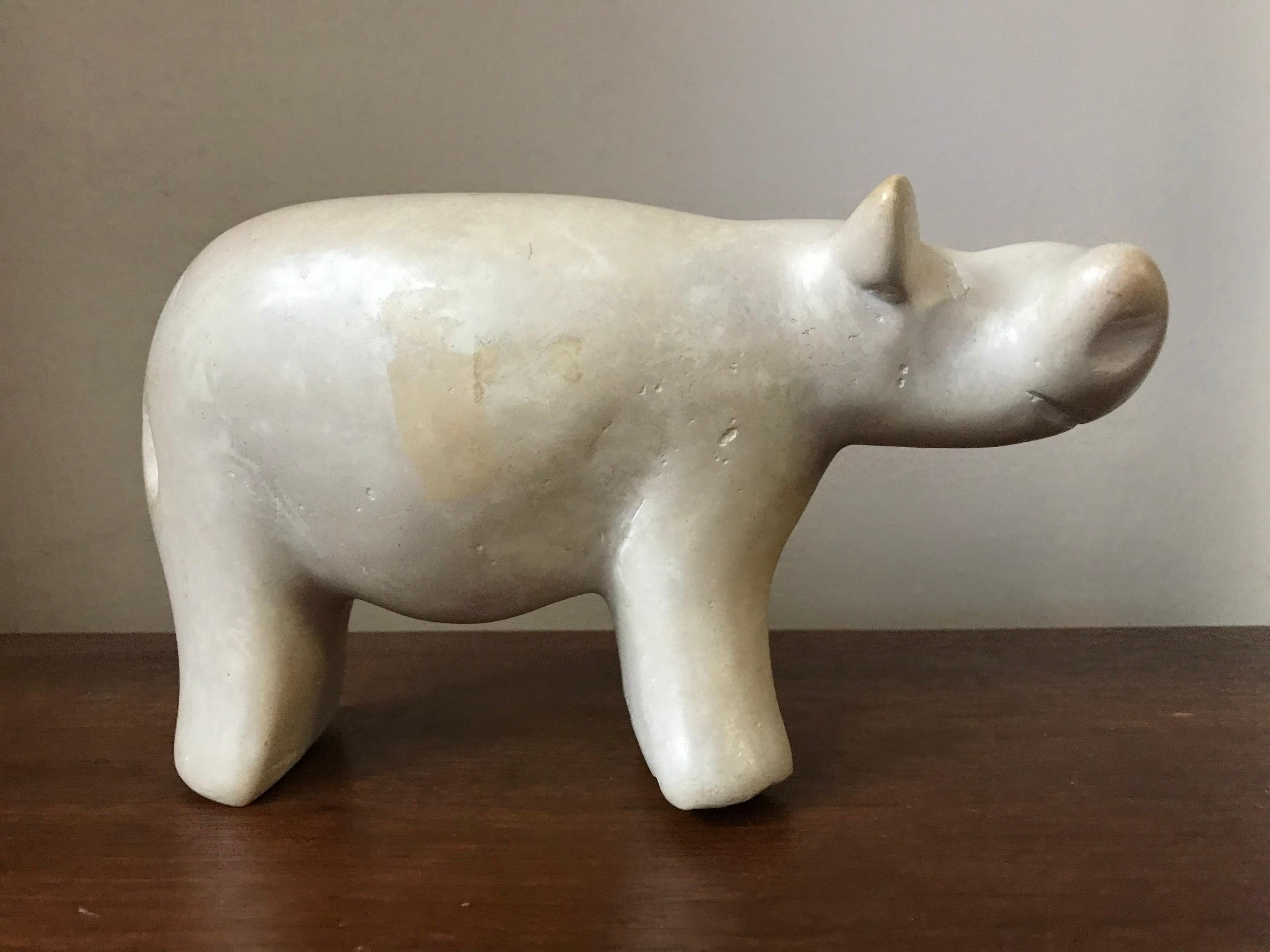 Mid-20th Century Modernist Alabaster Carved Hippopotamus Sculpture Figurine