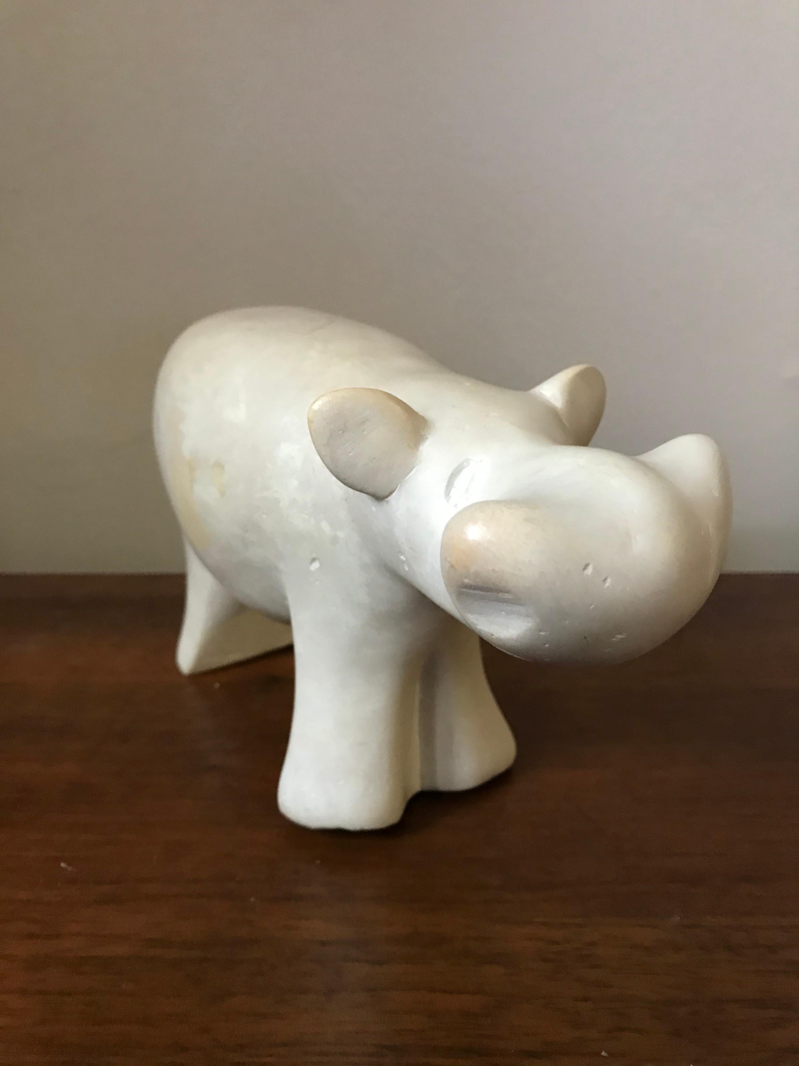 Modernist Alabaster Carved Hippopotamus Sculpture Figurine 1