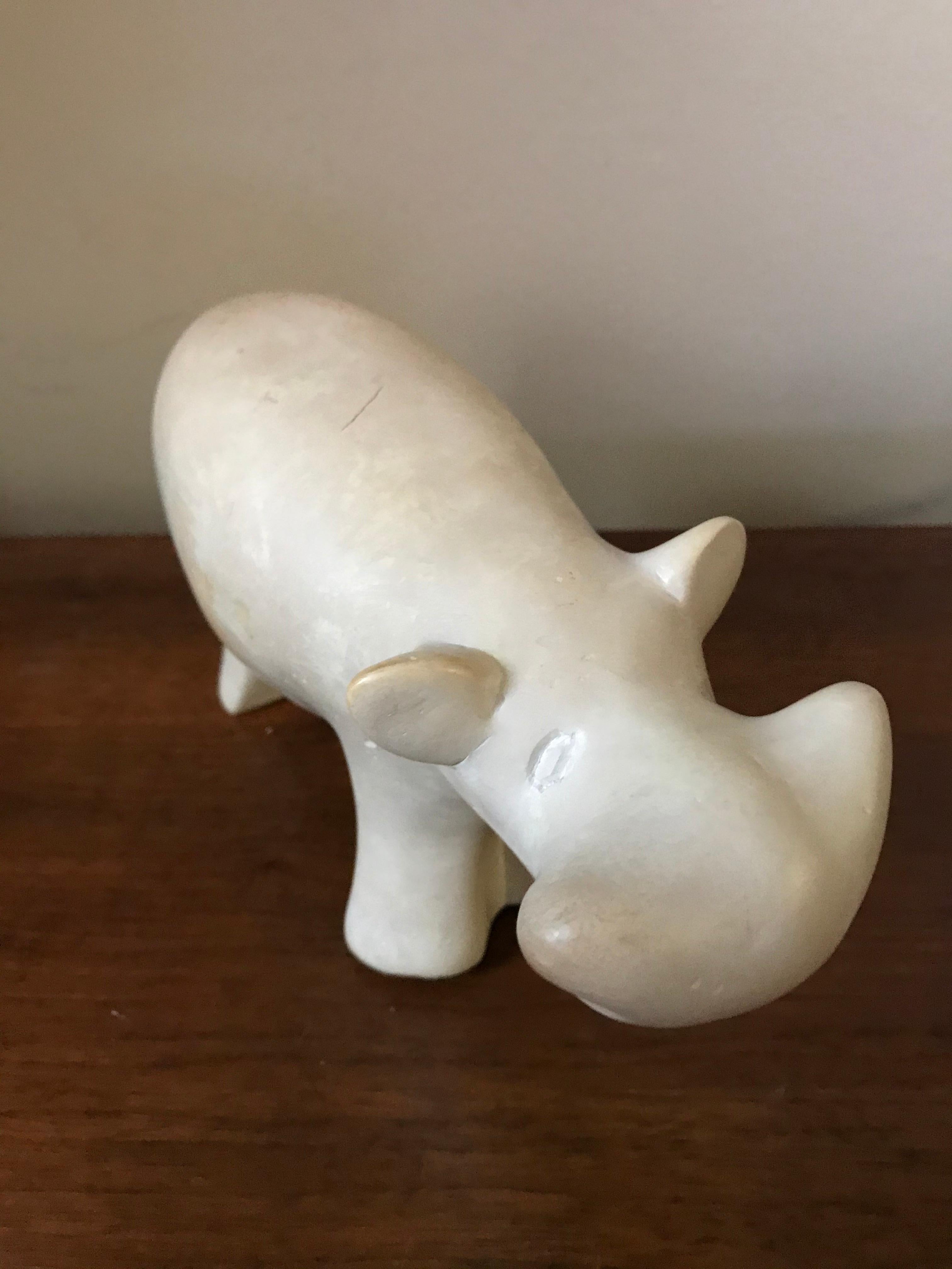 Modernist Alabaster Carved Hippopotamus Sculpture Figurine 2