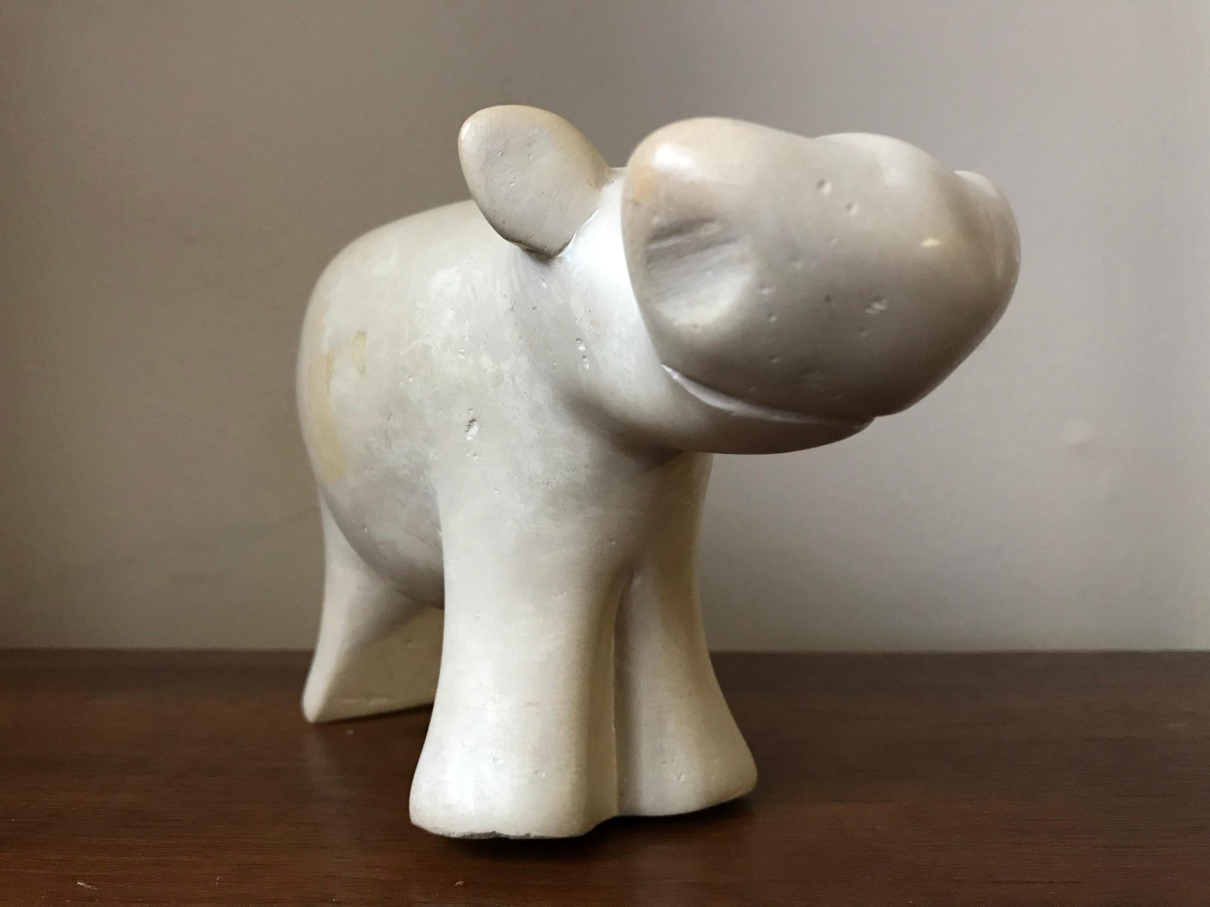 Modernist Alabaster Carved Hippopotamus Sculpture Figurine 3