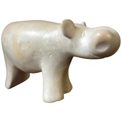 Vintage Modernist Alabaster Carved Hippopotamus Sculpture Figurine