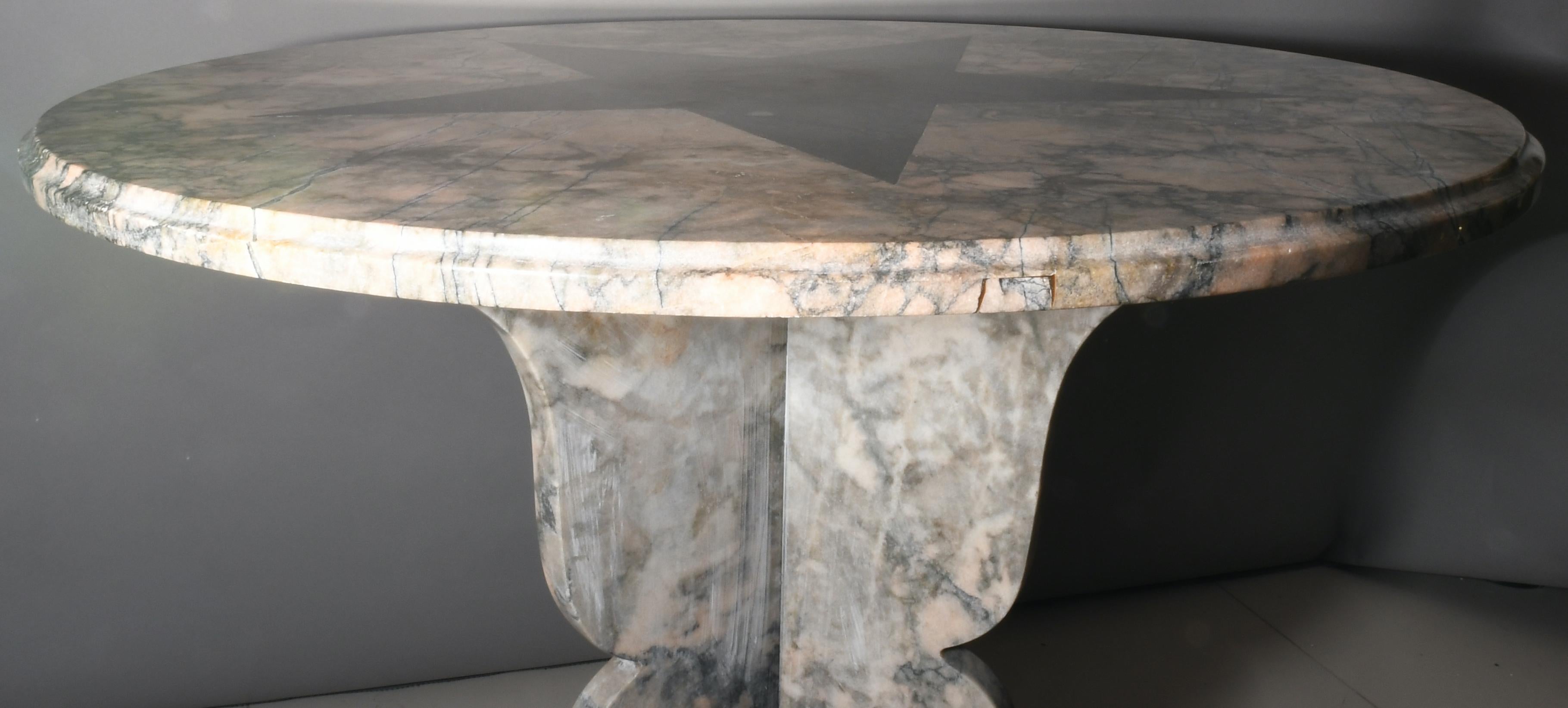 Mid-Century Modern Modernist All Calacatta Pink Marble Round Center Table with Star