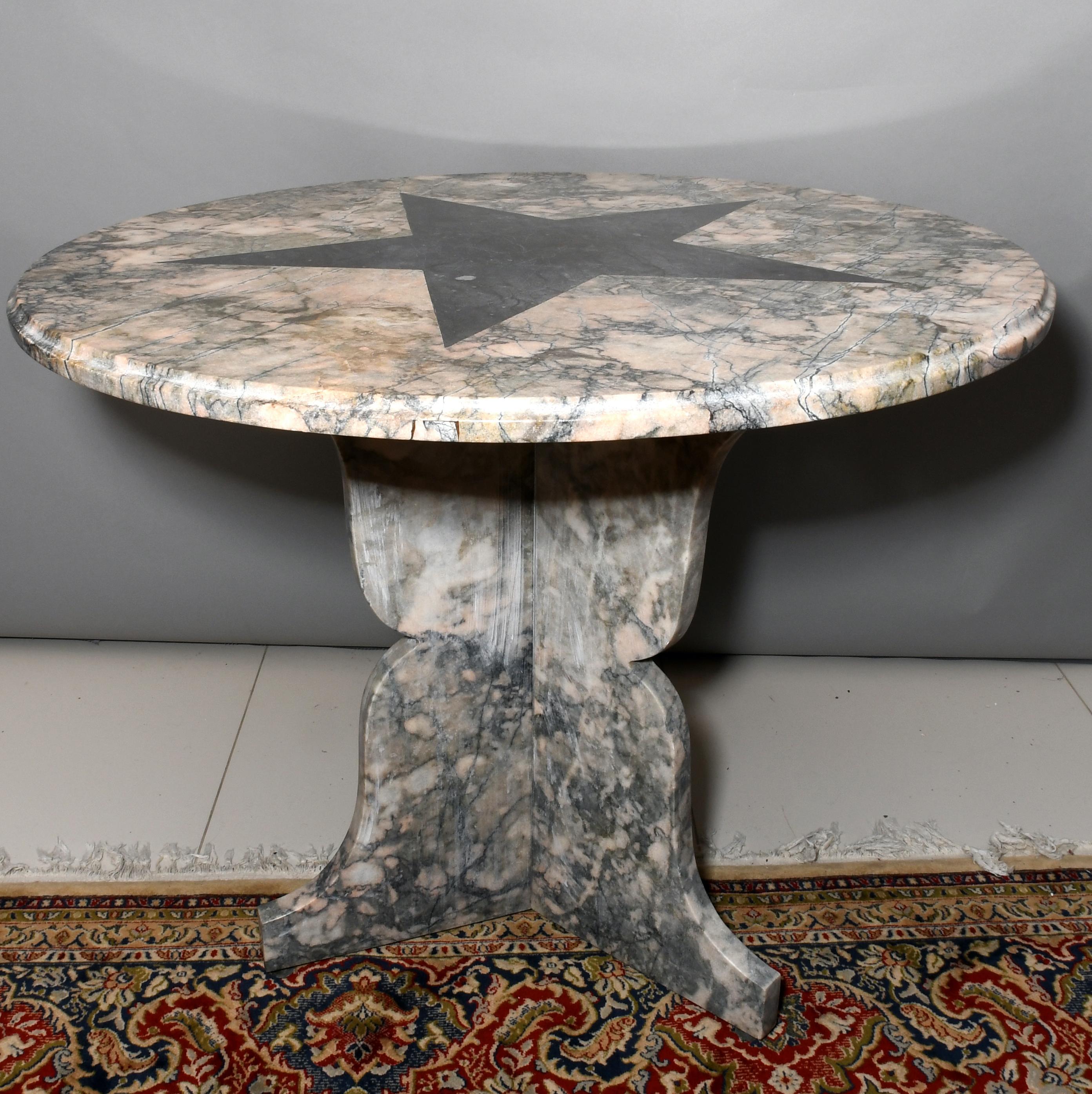 American Modernist All Calacatta Pink Marble Round Center Table with Star