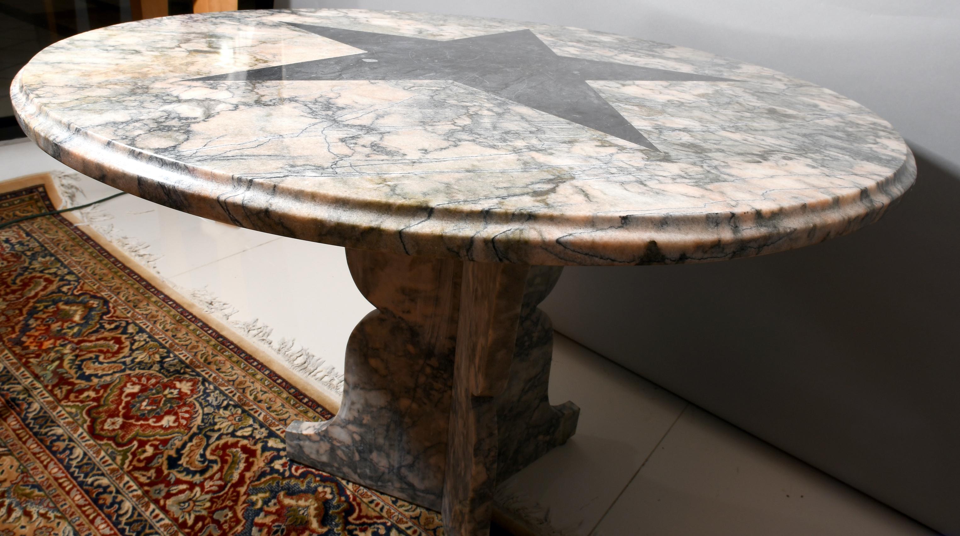 Machine-Made Modernist All Calacatta Pink Marble Round Center Table with Star