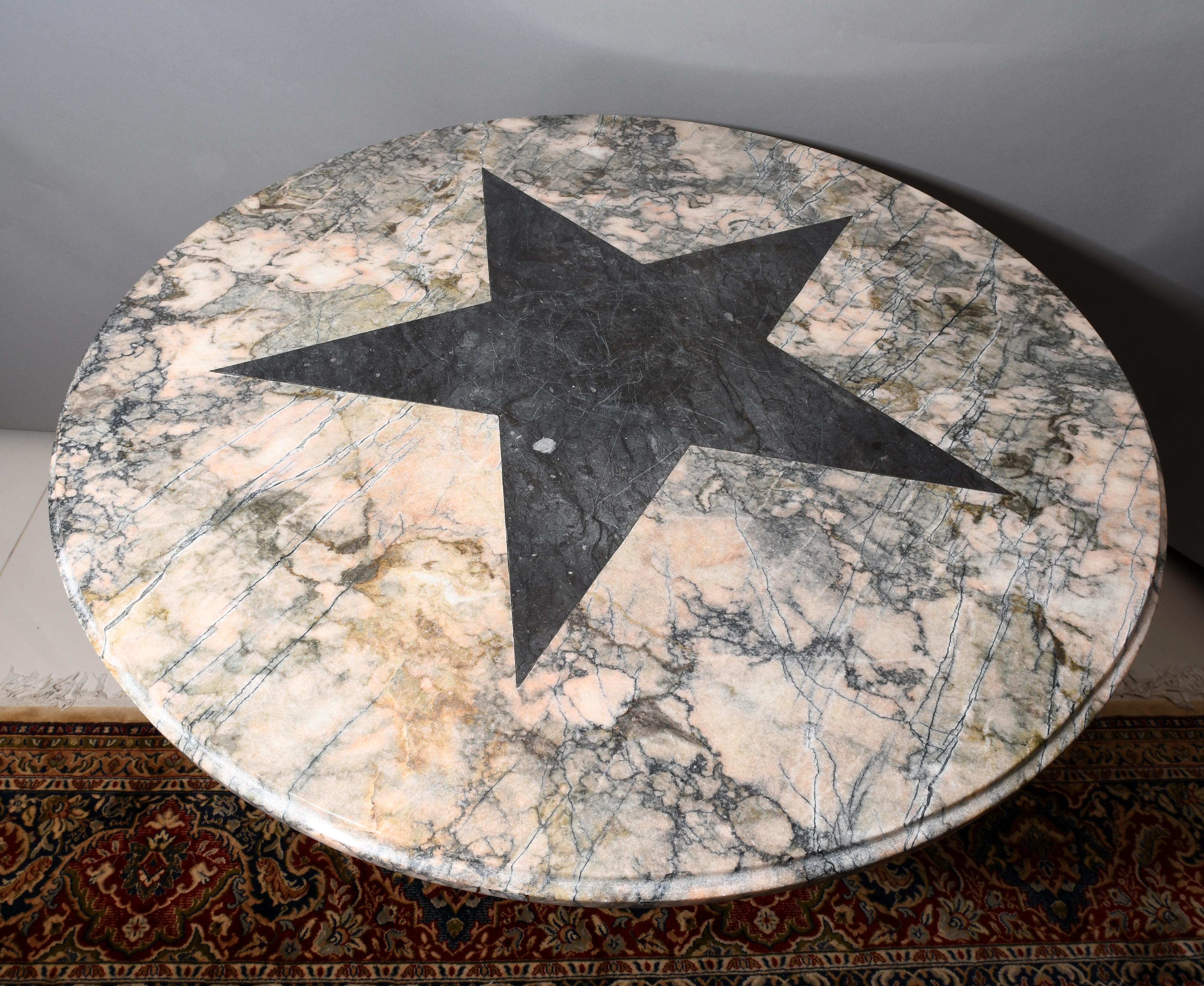 Modernist All Calacatta Pink Marble Round Center Table with Star In Fair Condition In Guaynabo, PR