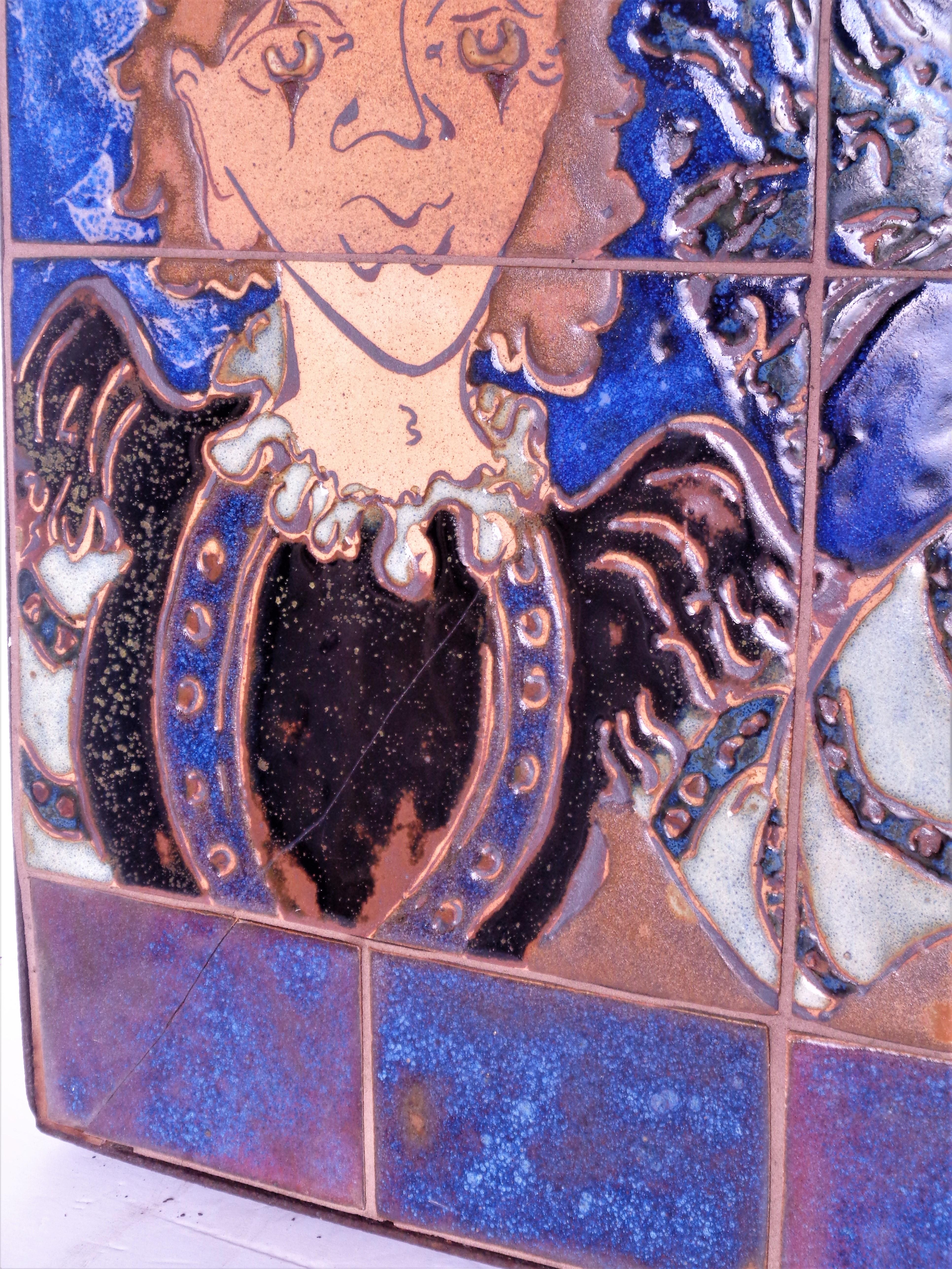 Plaque murale italienne moderne allégorique en céramique avec carreaux, 1960-1970 en vente 5