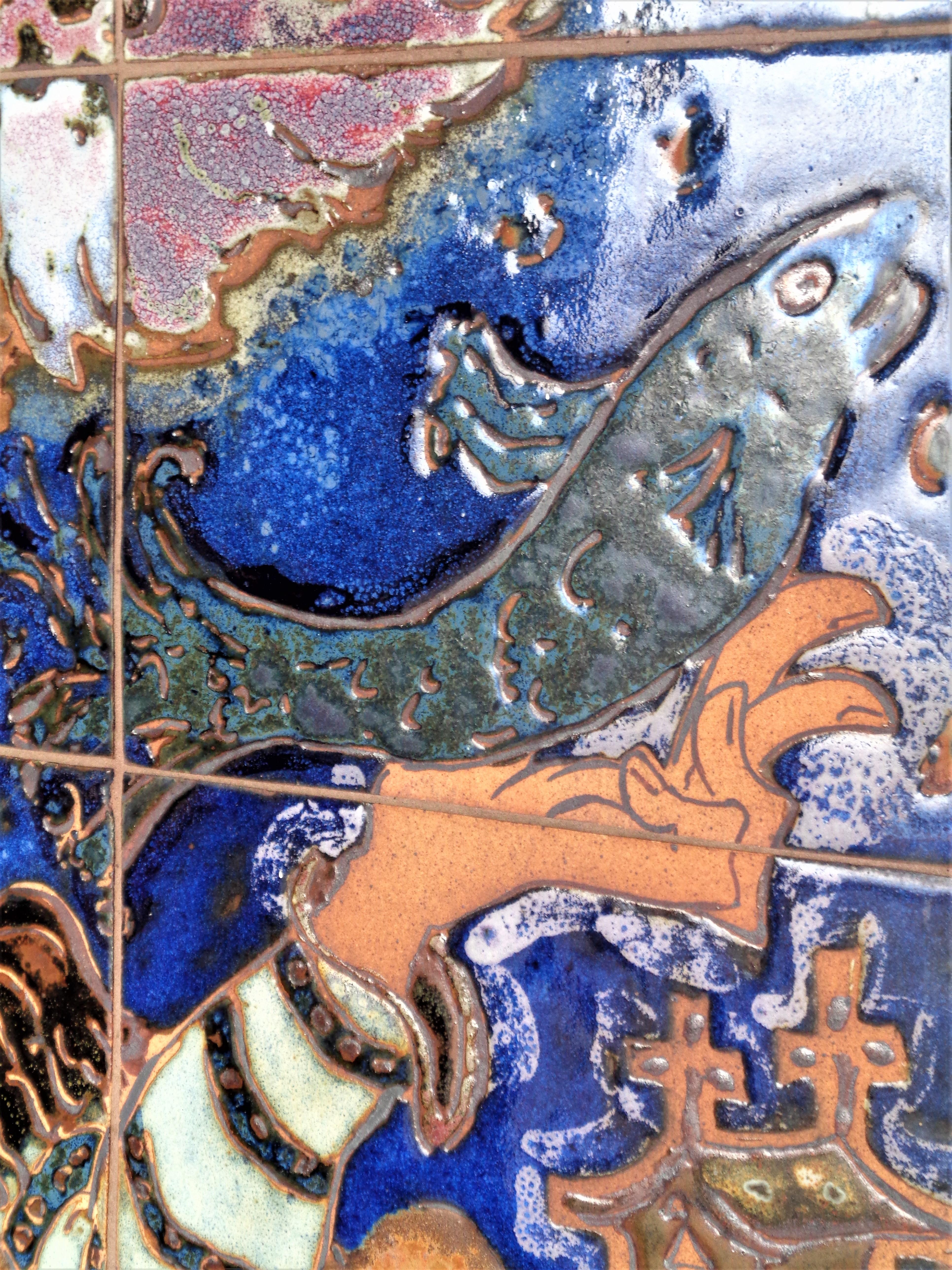 Plaque murale italienne moderne allégorique en céramique avec carreaux, 1960-1970 en vente 3