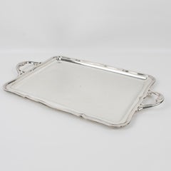 Modernist Alpaca Silver Plate Metal Barware Large Serving Tray