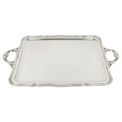 Bandeja de servicio grande de metal plateado de alpaca modernista