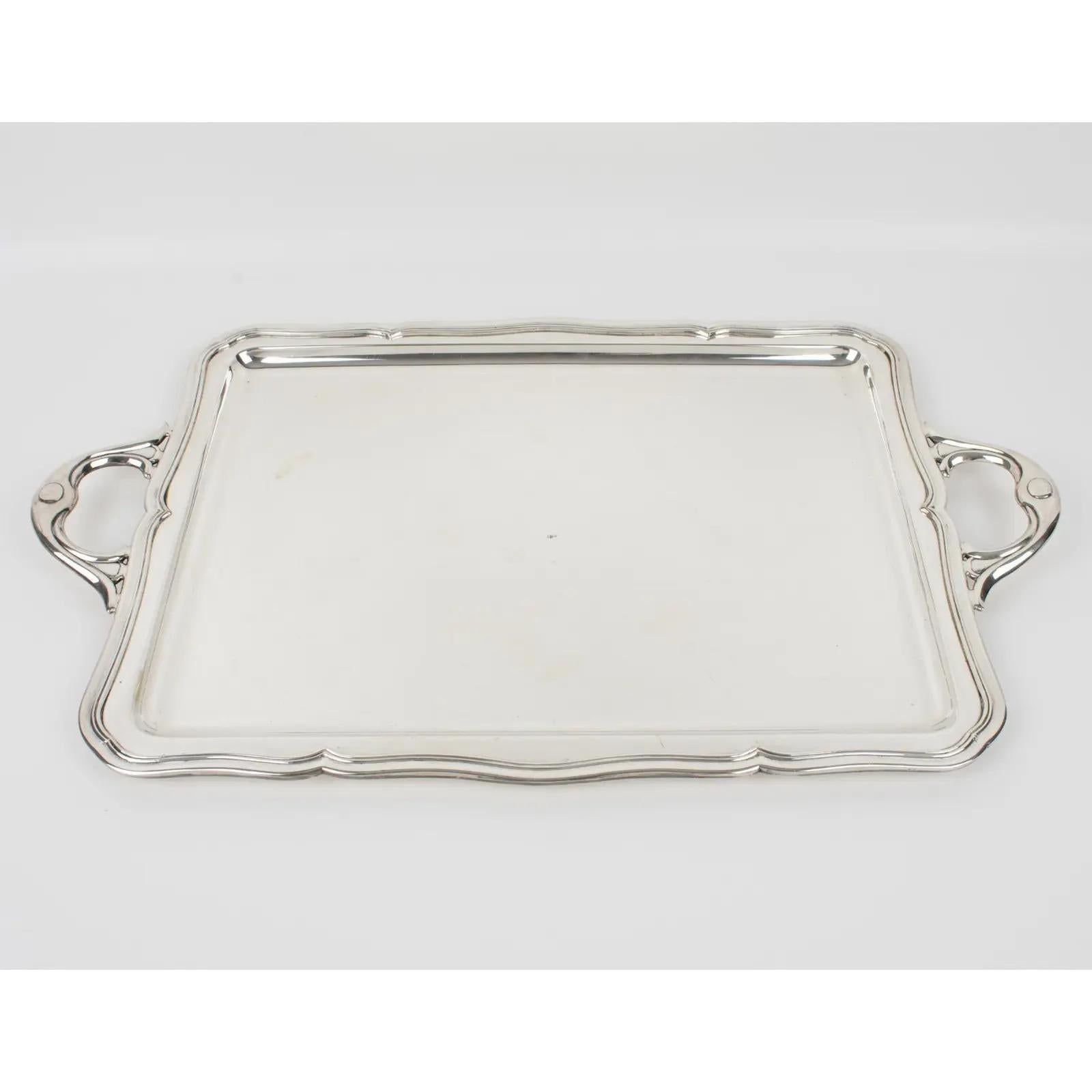Spanish Modernist Alpaca Silver Plate Serving Barware Tray For Sale
