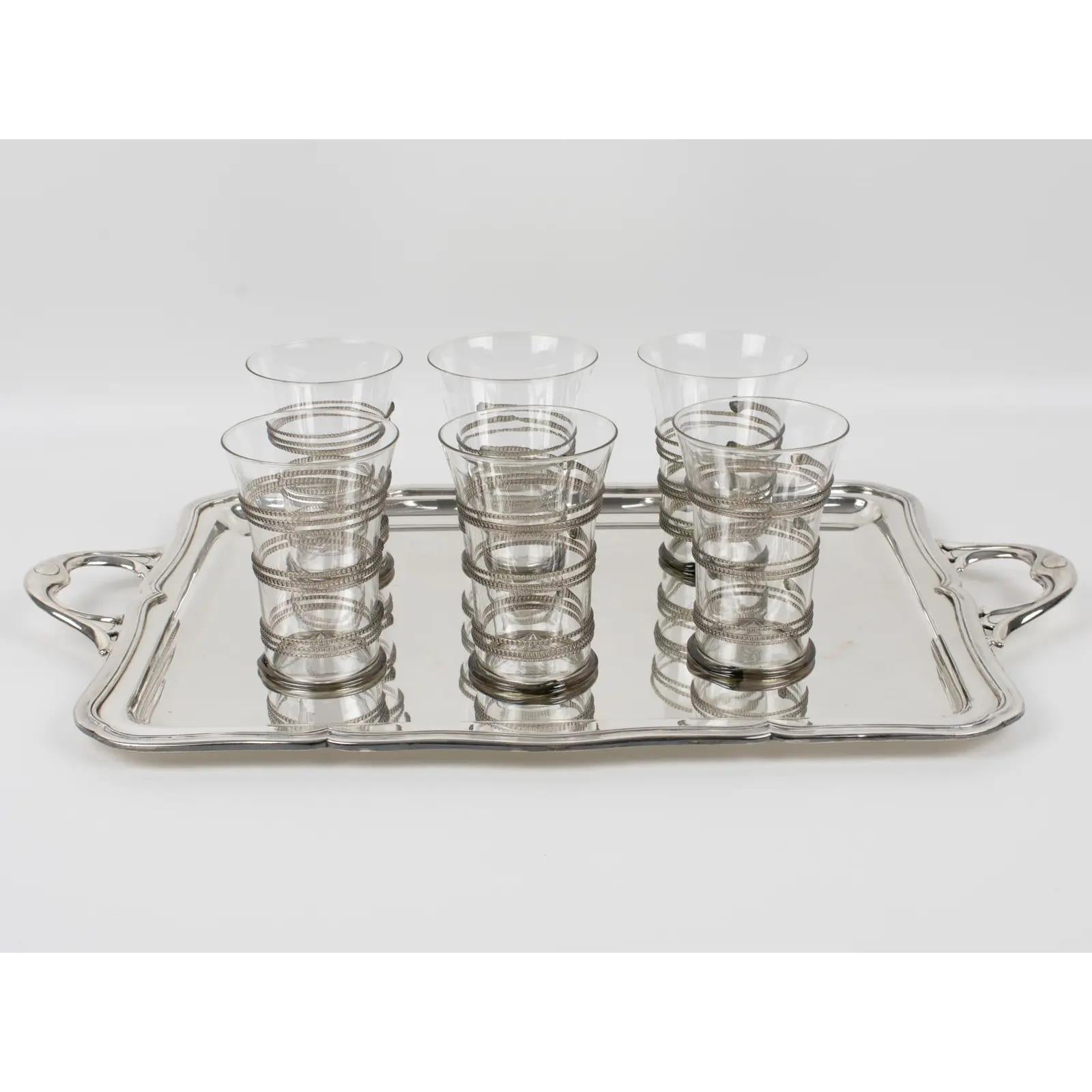 Modernist Alpaca Silver Plate Serving Barware Tray In Good Condition For Sale In Atlanta, GA