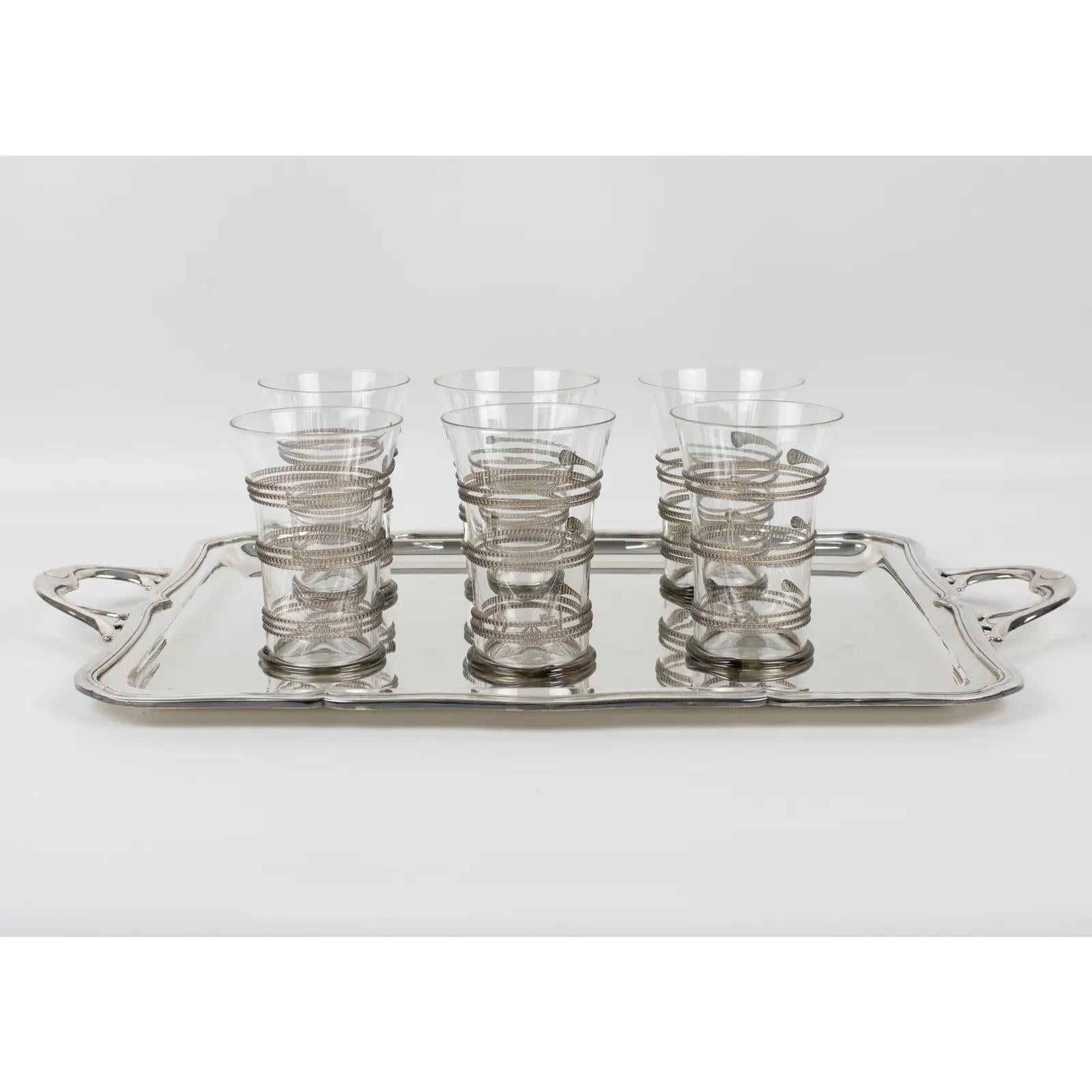 Mid-20th Century Modernist Alpaca Silver Plate Serving Barware Tray For Sale