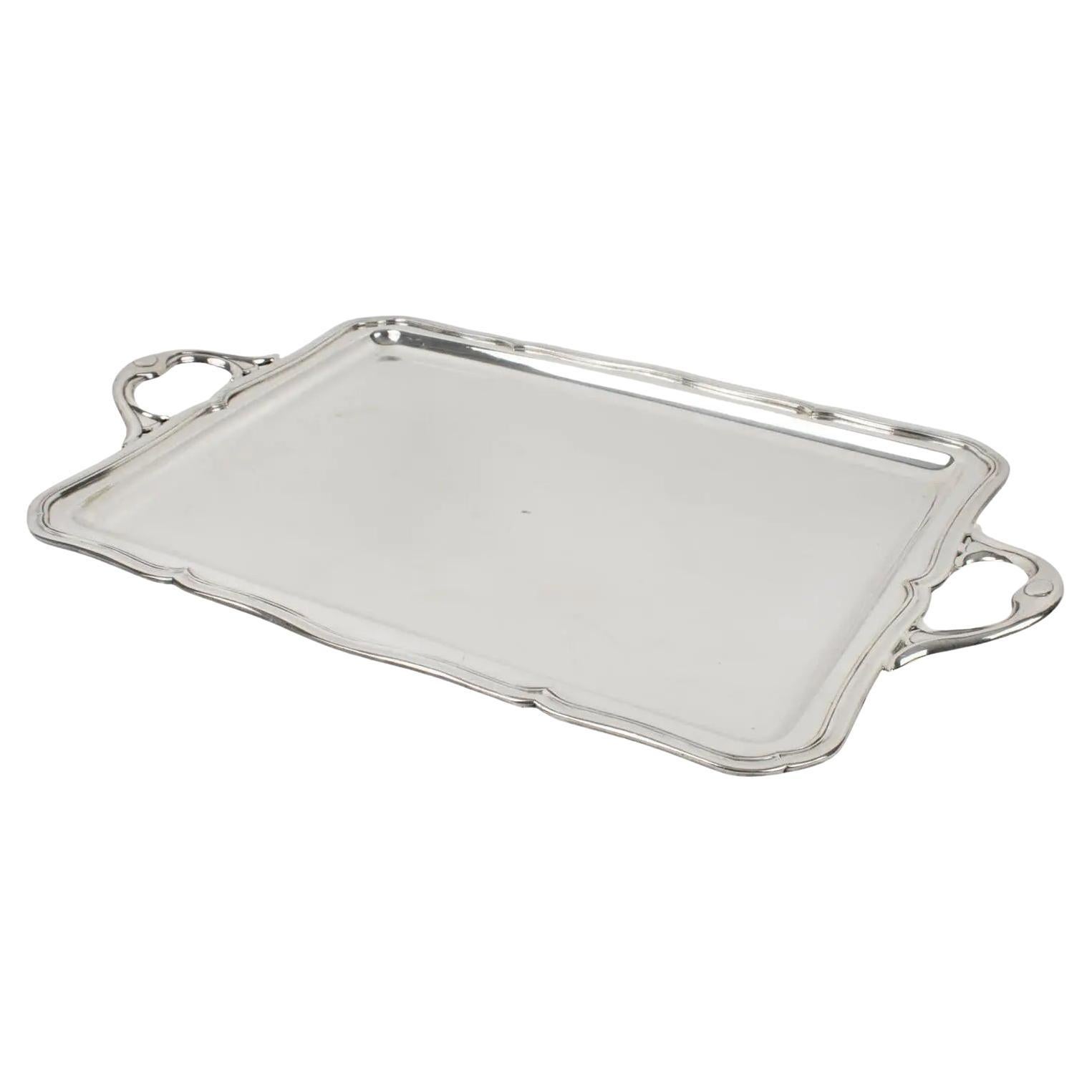 Modernist Alpaca Silver Plate Serving Barware Tray For Sale