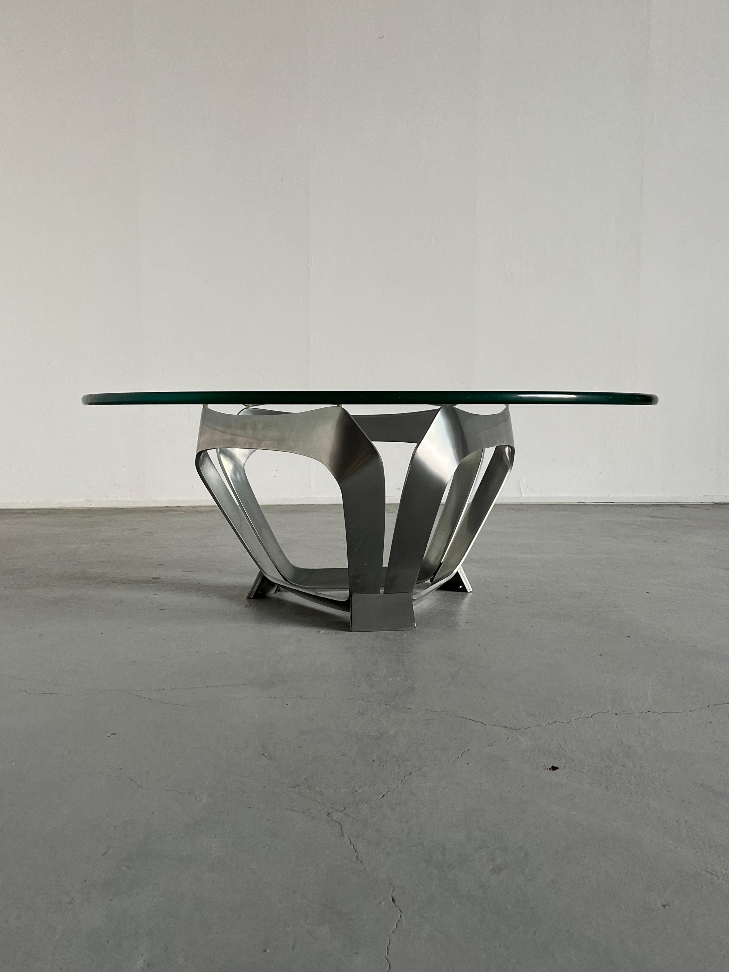 Modernist Aluminium Glass Vintage Coffee Table by Knut Hesterberg, 1970s Germany In Good Condition For Sale In Zagreb, HR