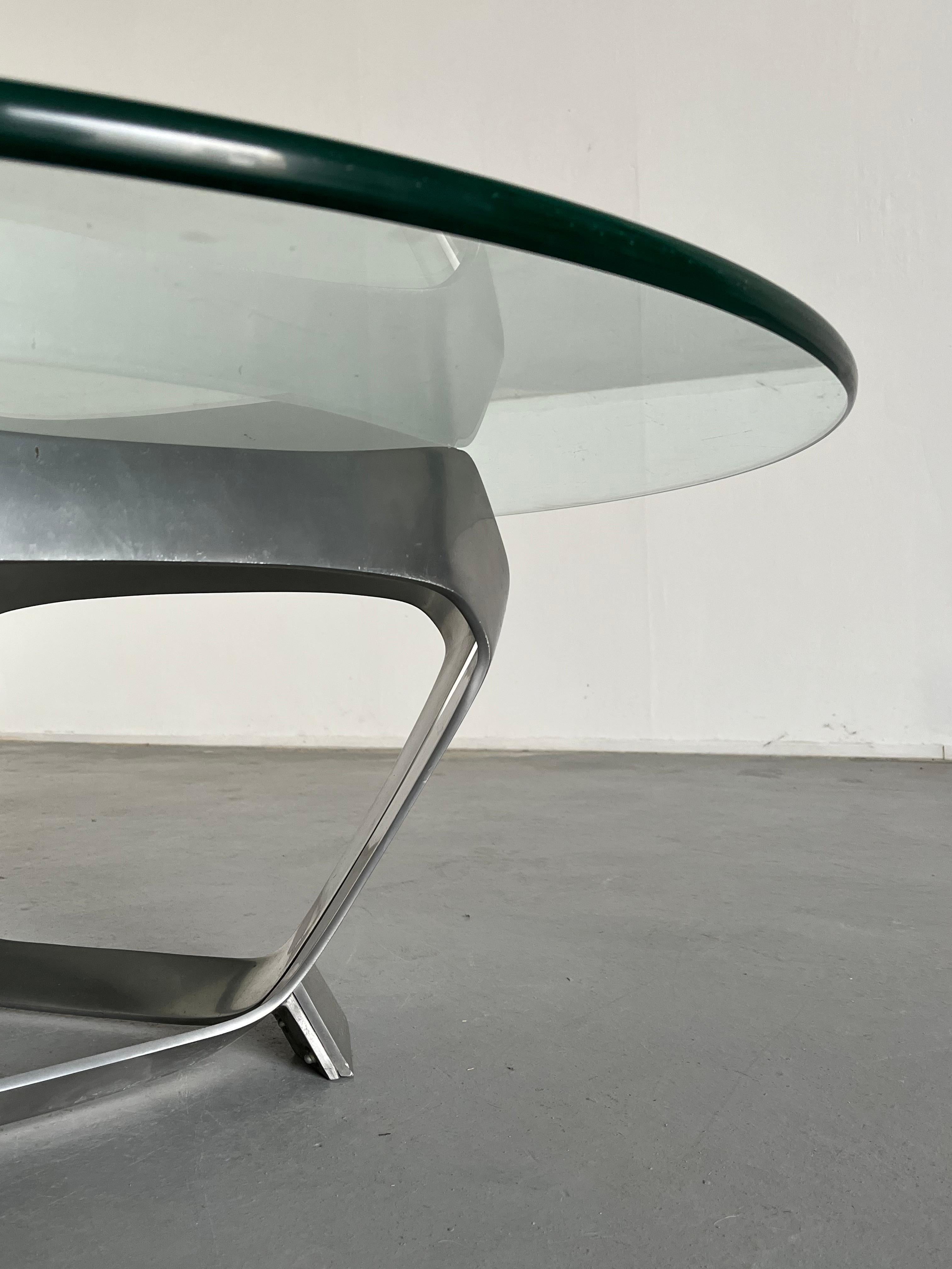 Metal Modernist Aluminium Glass Vintage Coffee Table by Knut Hesterberg, 1970s Germany For Sale