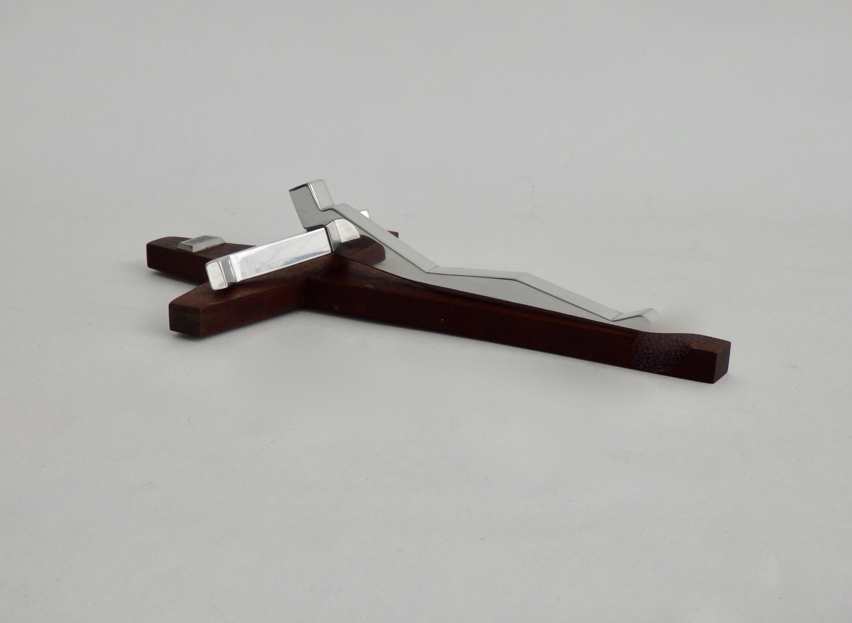 Modernist polished Aluminum and Mahogany Crucifix In Good Condition In Ferndale, MI
