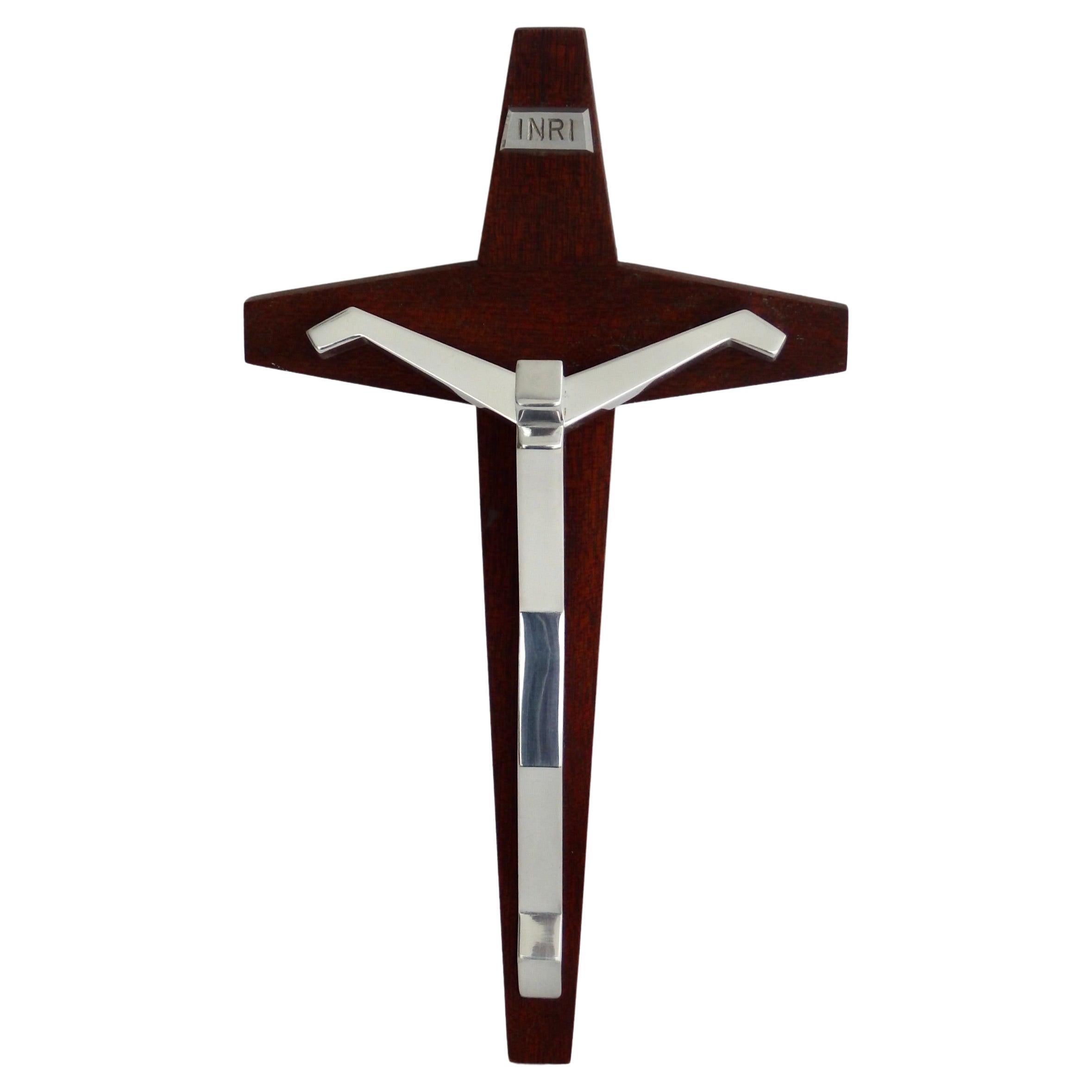 Modernist polished Aluminum and Mahogany Crucifix