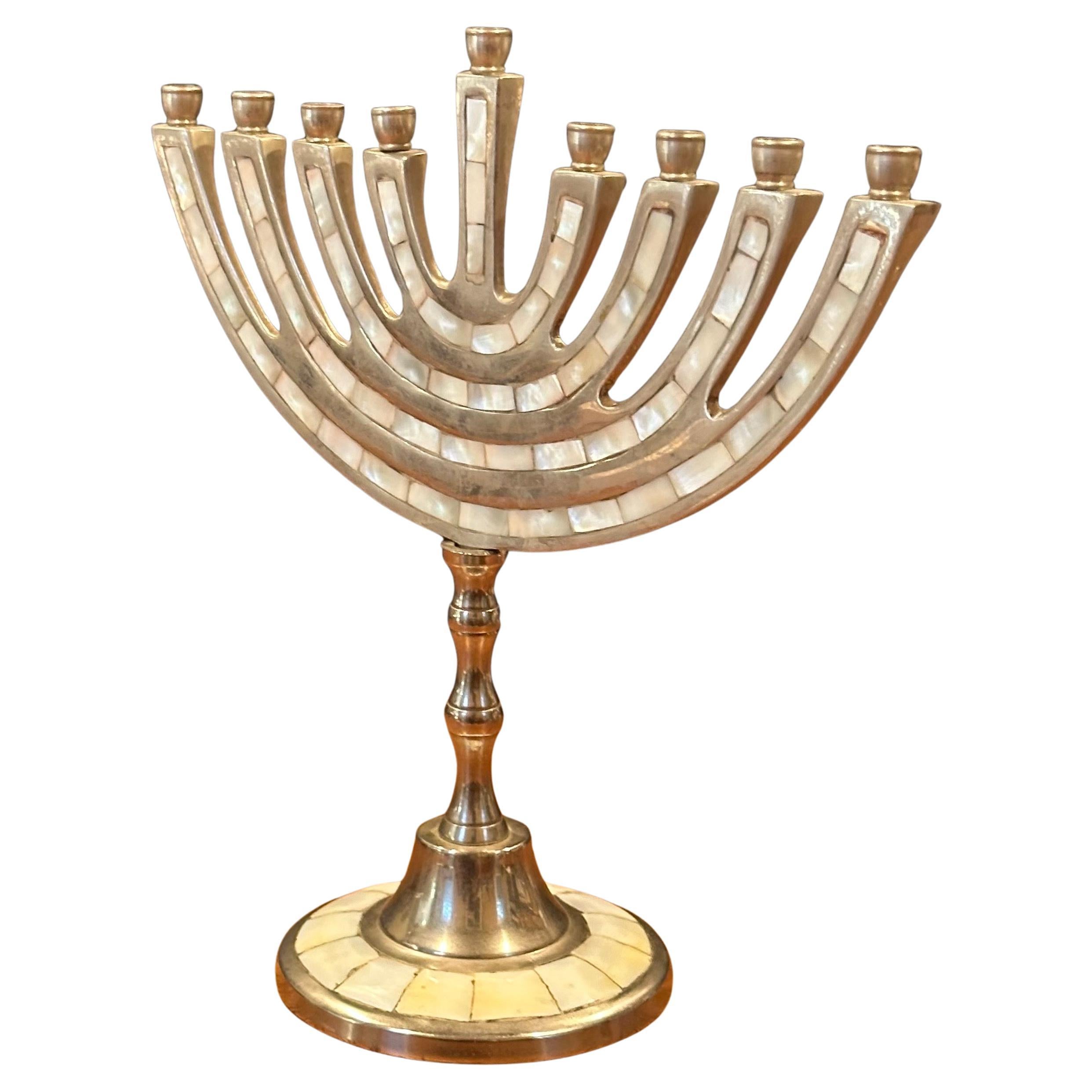 Modernist Aluminum and Mother-of-Pearl Menorah In Good Condition For Sale In San Diego, CA