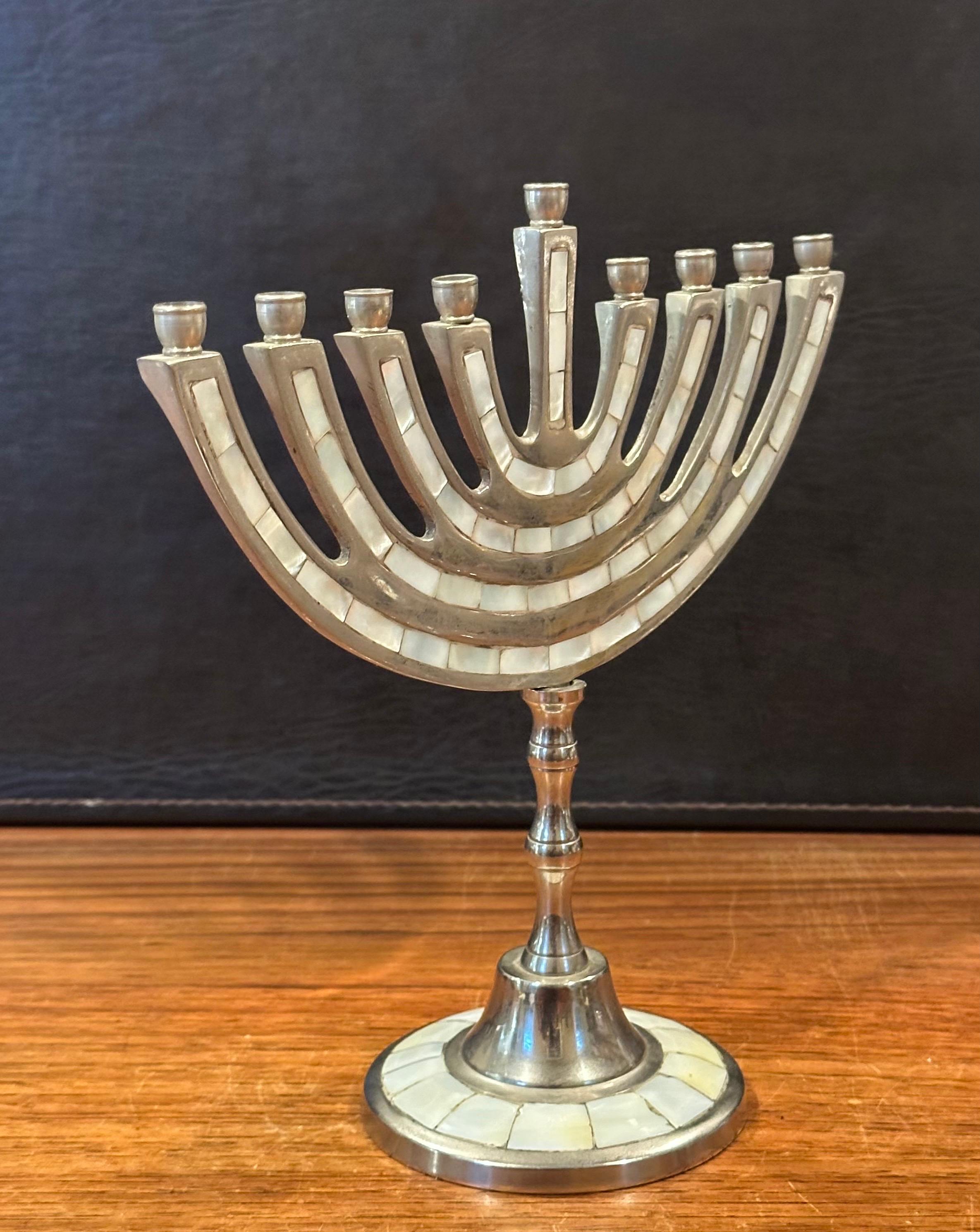 Modernist Aluminum and Mother-of-Pearl Menorah For Sale 1