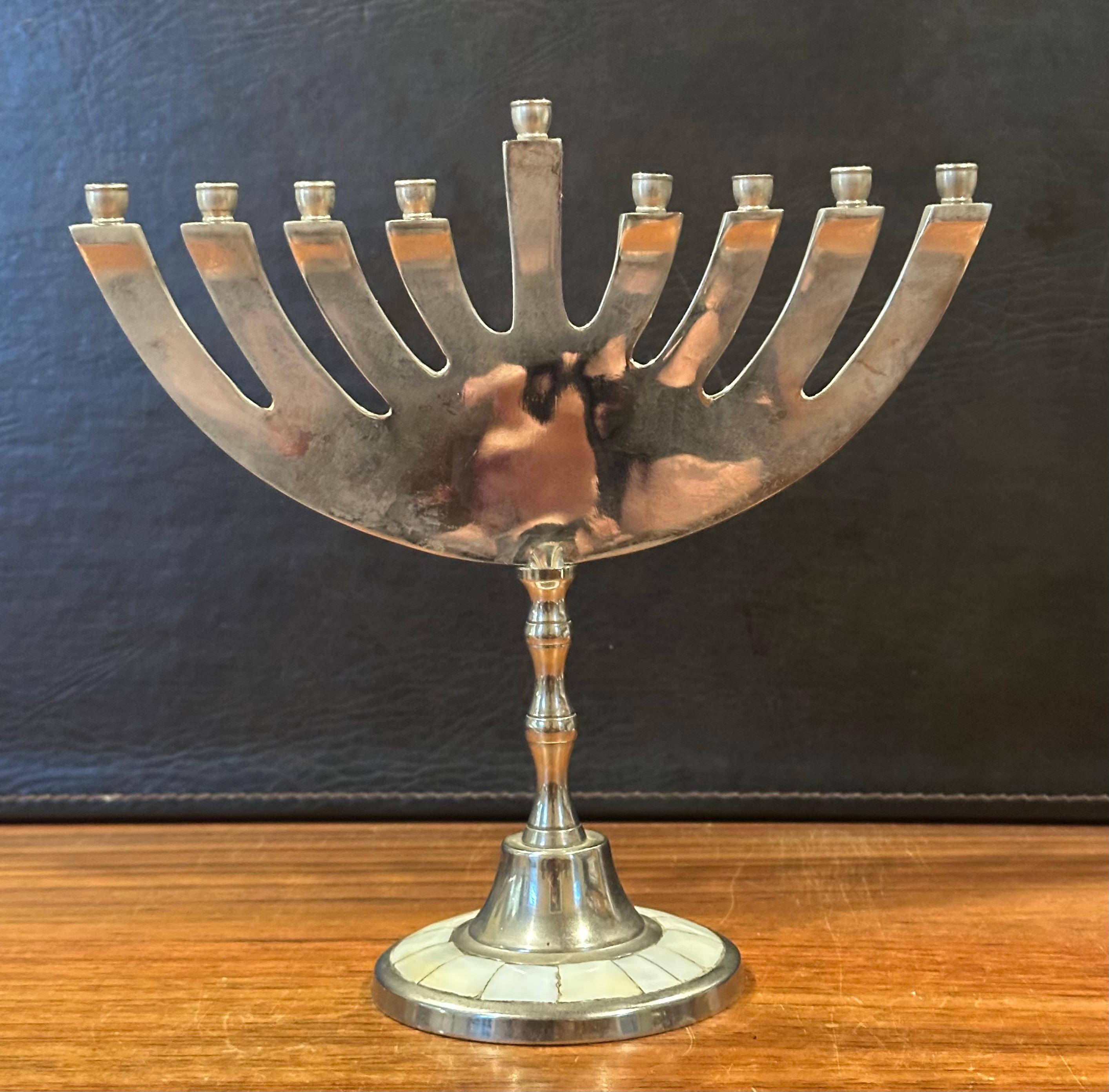 Modernist Aluminum and Mother-of-Pearl Menorah For Sale 2