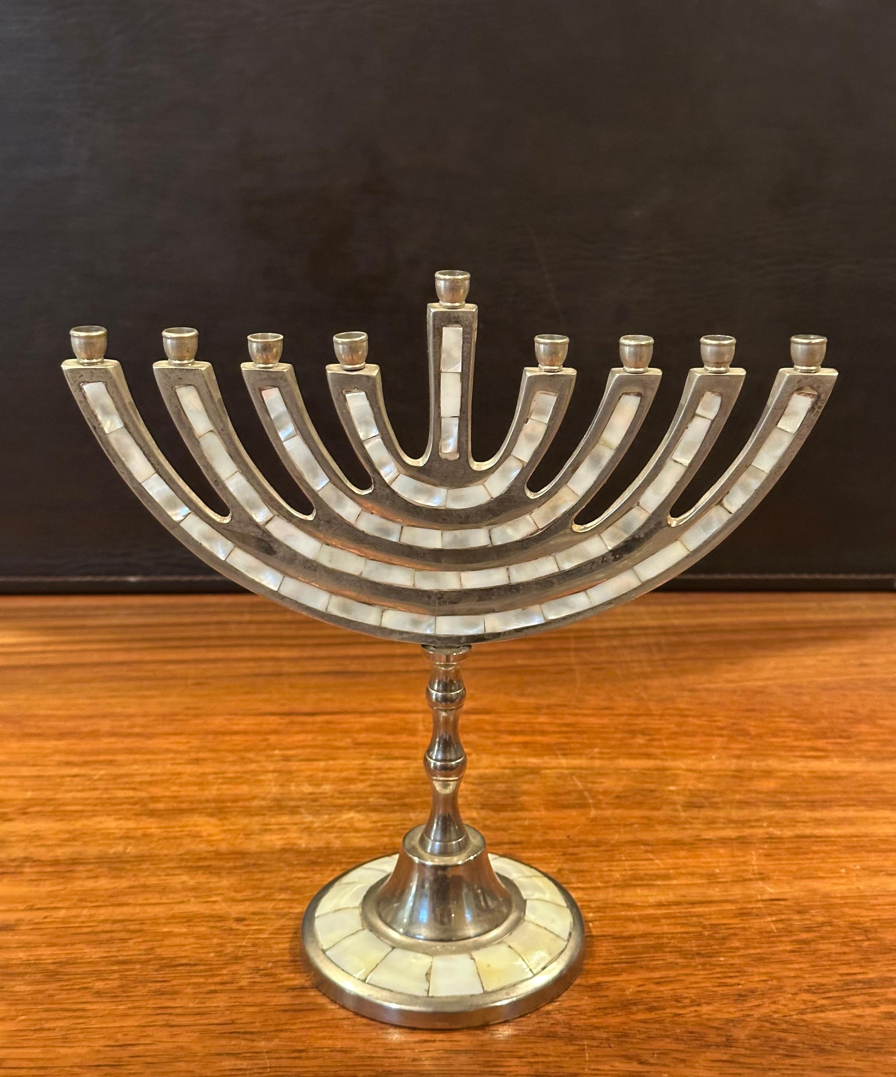 Modernist Aluminum and Mother-of-Pearl Menorah For Sale 4