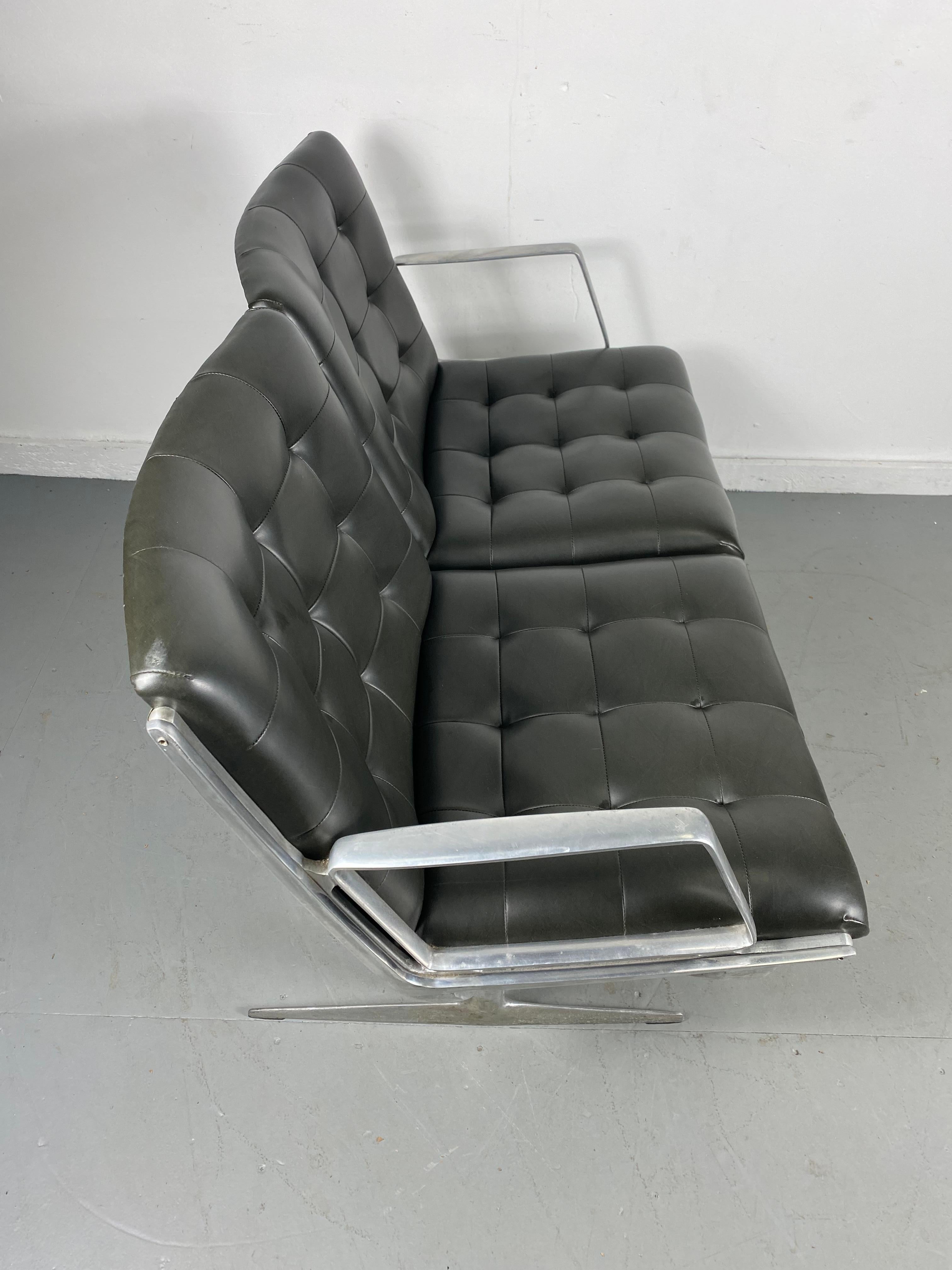 Mid-Century Modern Modernist Aluminum Button Tufted Two Seater Bench / Settee by Burke