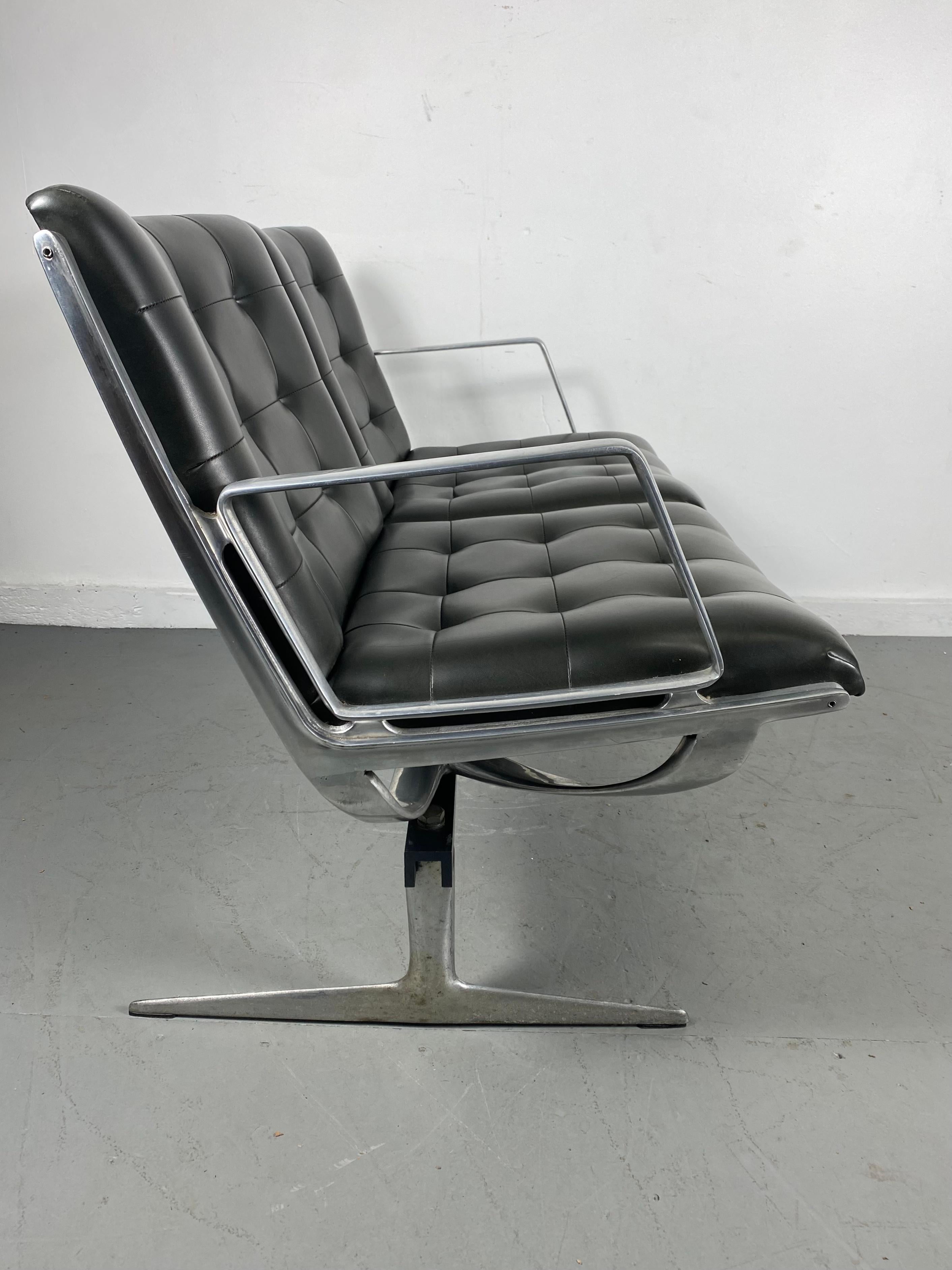 American Modernist Aluminum Button Tufted Two Seater Bench / Settee by Burke