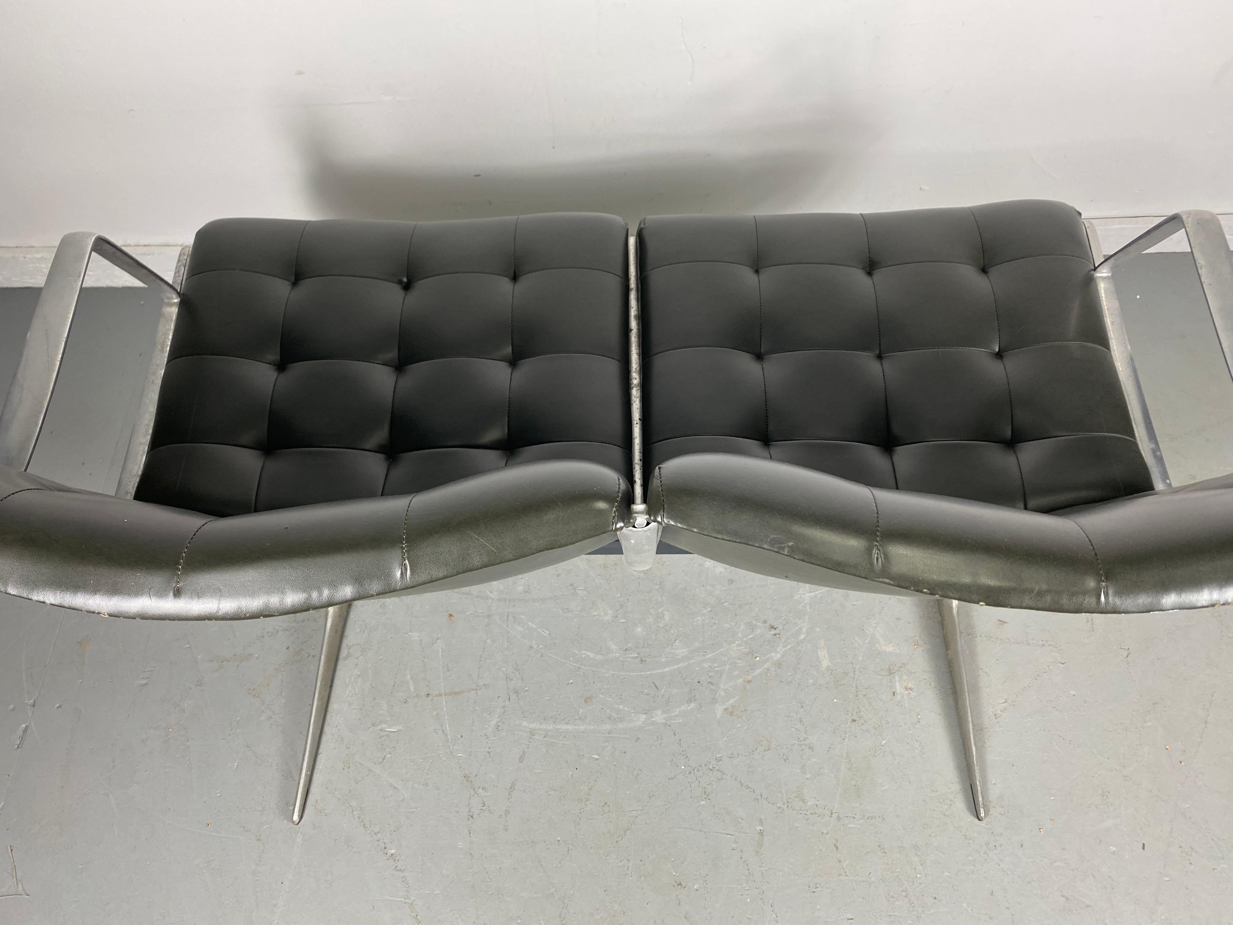 Modernist Aluminum Button Tufted Two Seater Bench / Settee by Burke In Good Condition In Buffalo, NY