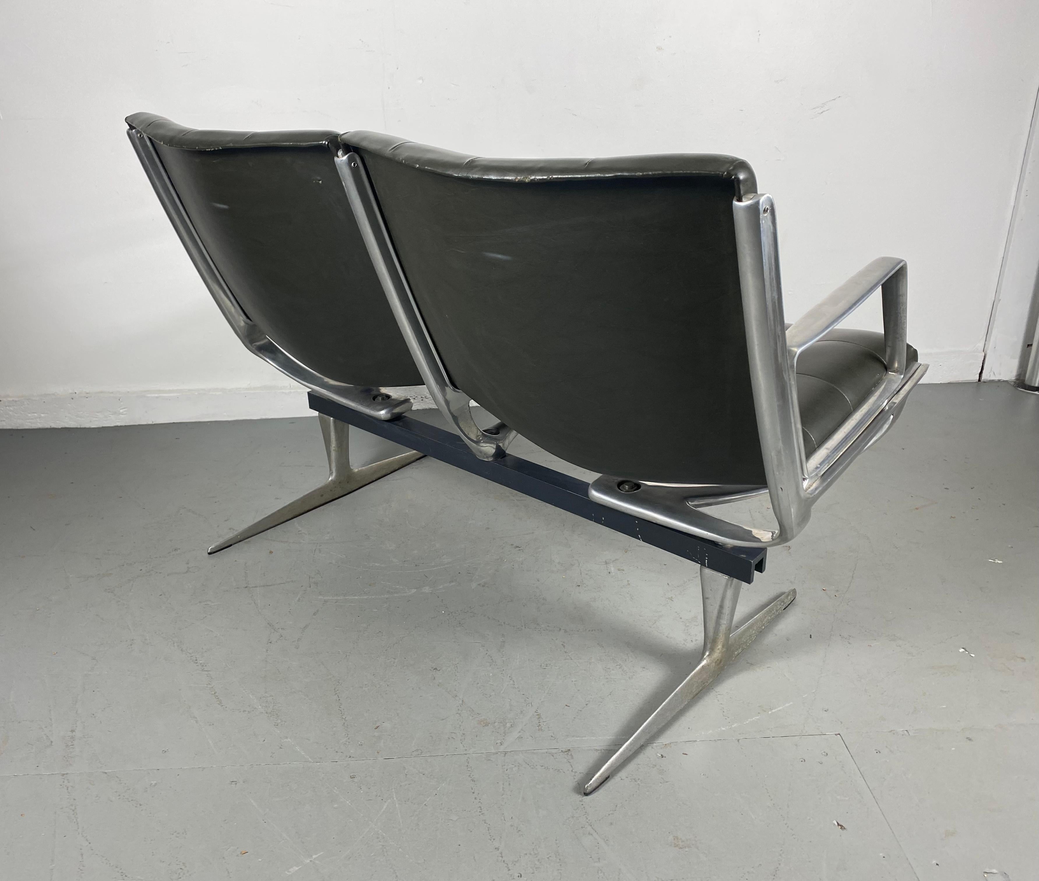 Mid-20th Century Modernist Aluminum Button Tufted Two Seater Bench / Settee by Burke