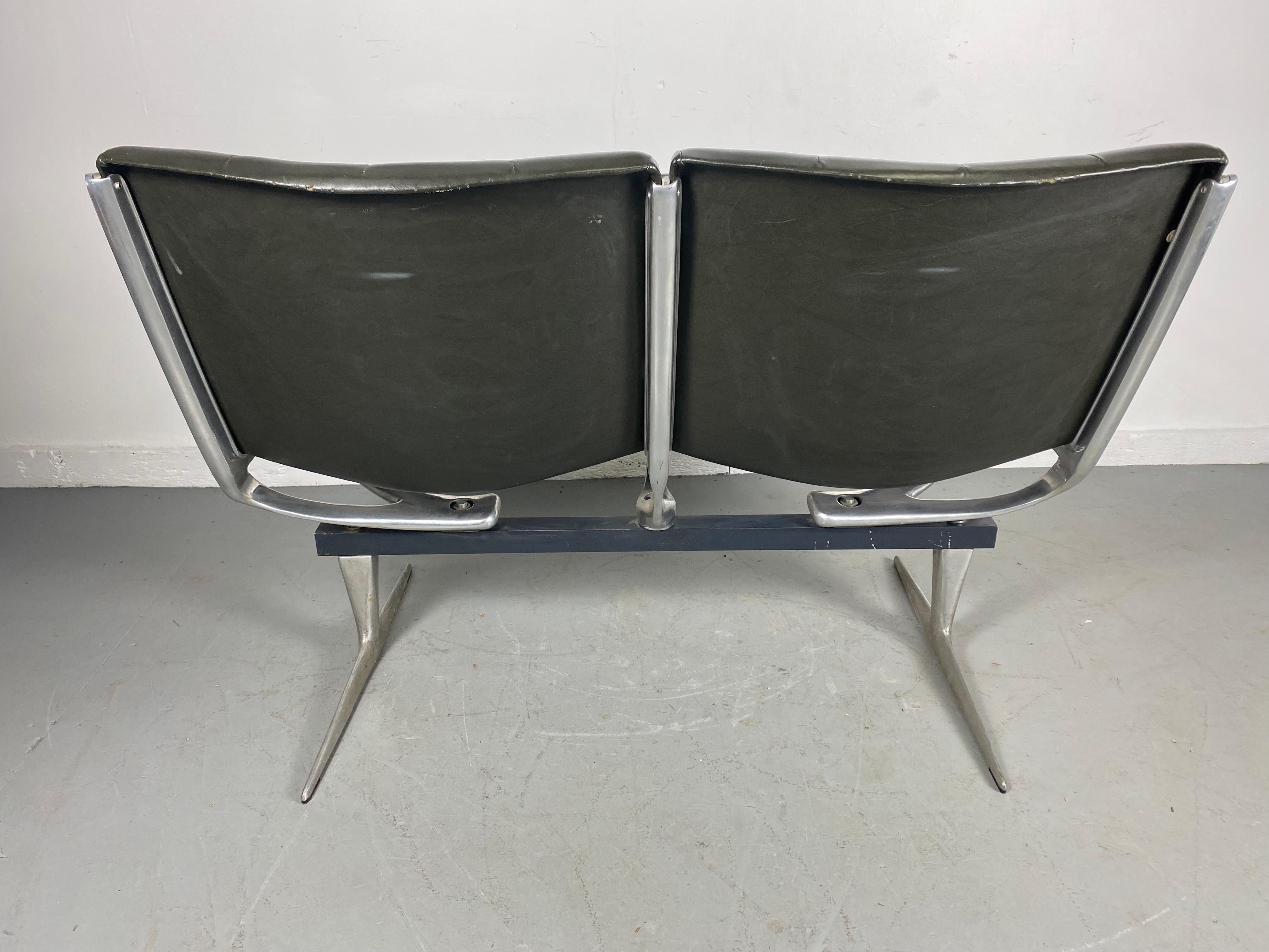 Modernist Aluminum Button Tufted Two Seater Bench / Settee by Burke 2