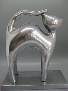 Modernist Aluminum Cat Abstract Figural Sculpture