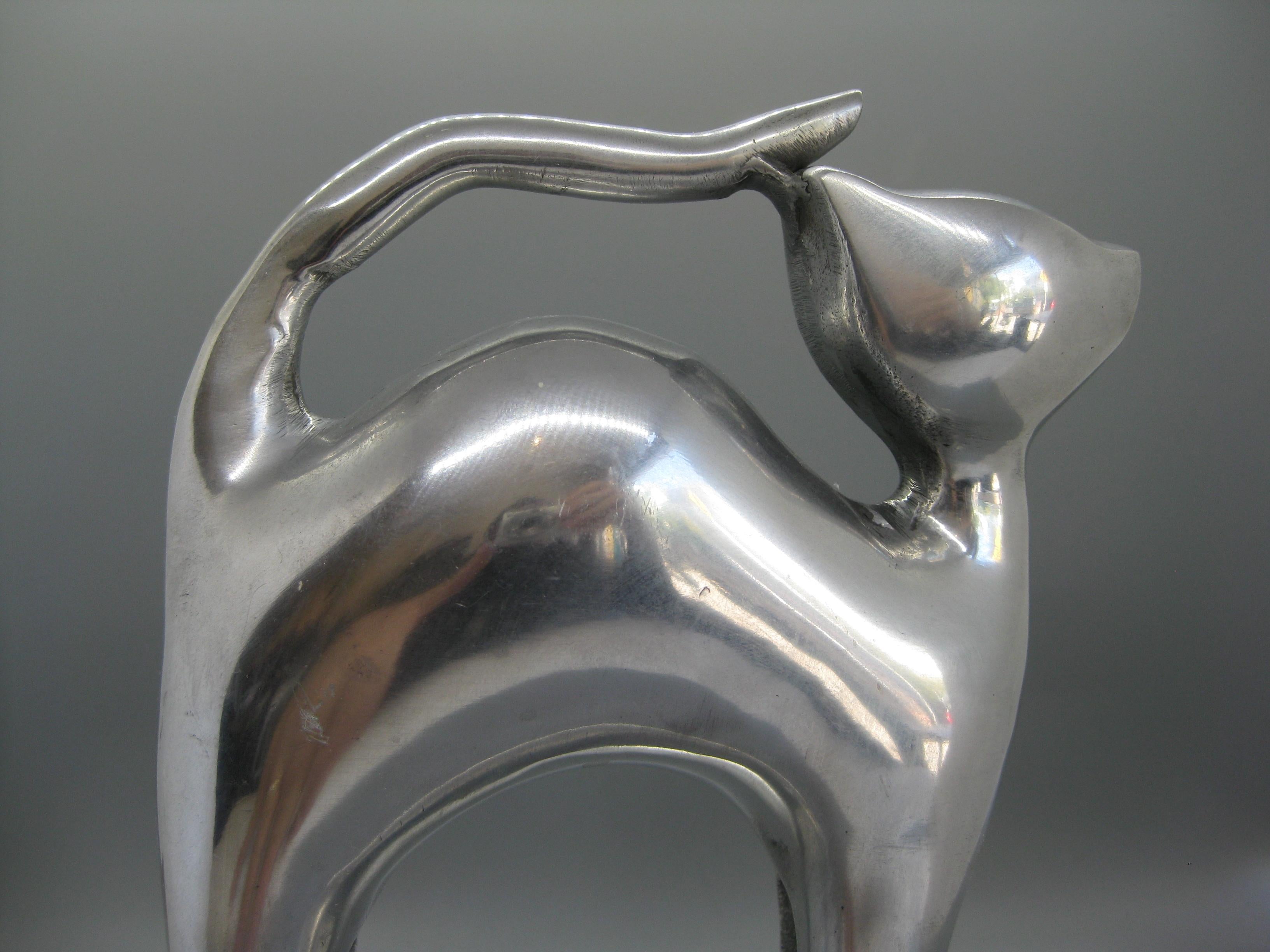 Hand-Crafted Modernist Aluminum Cat Abstract Figural Sculpture For Sale