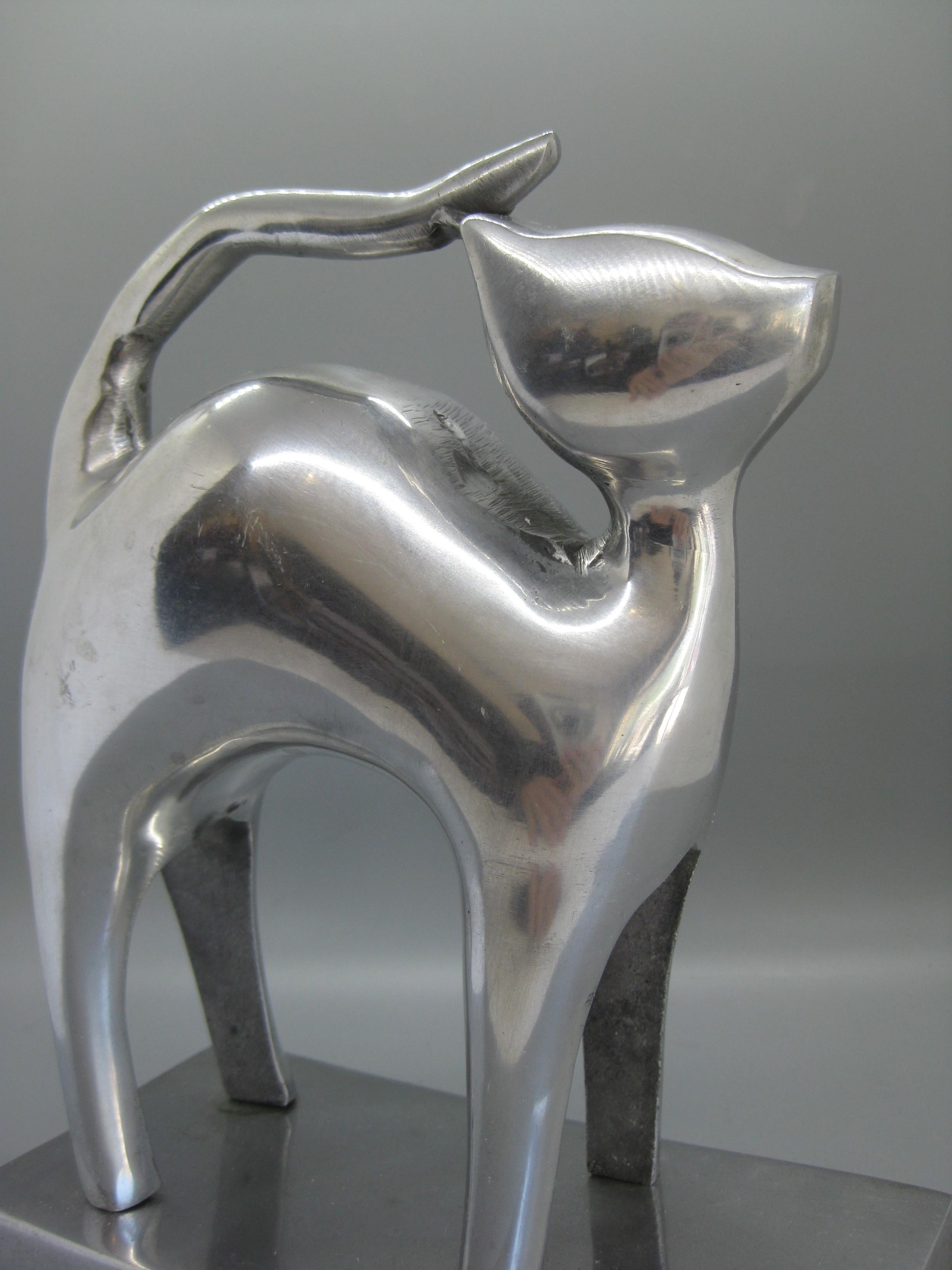 20th Century Modernist Aluminum Cat Abstract Figural Sculpture For Sale