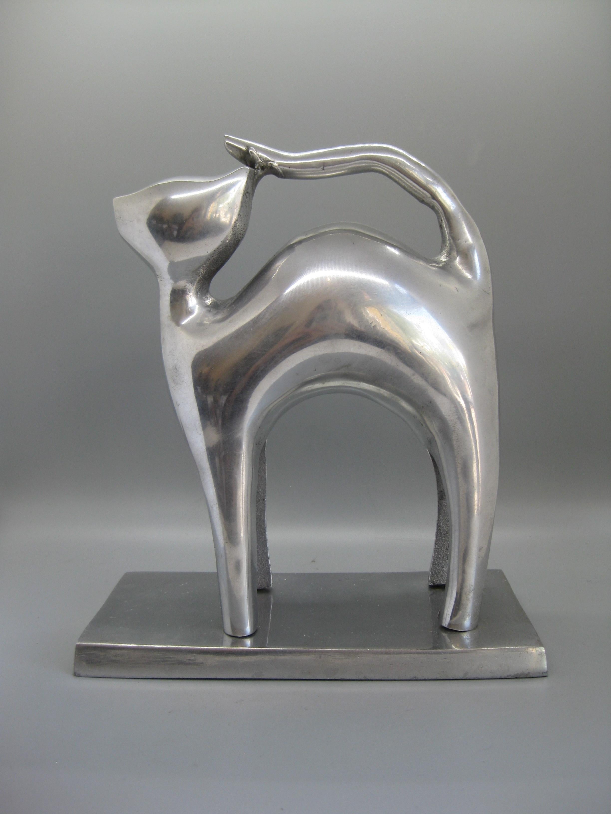 Modernist Aluminum Cat Abstract Figural Sculpture For Sale 1
