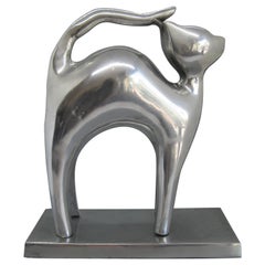 Modernist Aluminum Cat Abstract Figural Sculpture