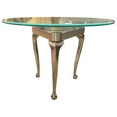 Modernist Aluminum Center Table with Chippendale Base & Round Frosted Glass Top