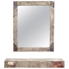 Modernist Aluminum Floating Wall Mounted Shelf and Mirror Argente Evans Style
