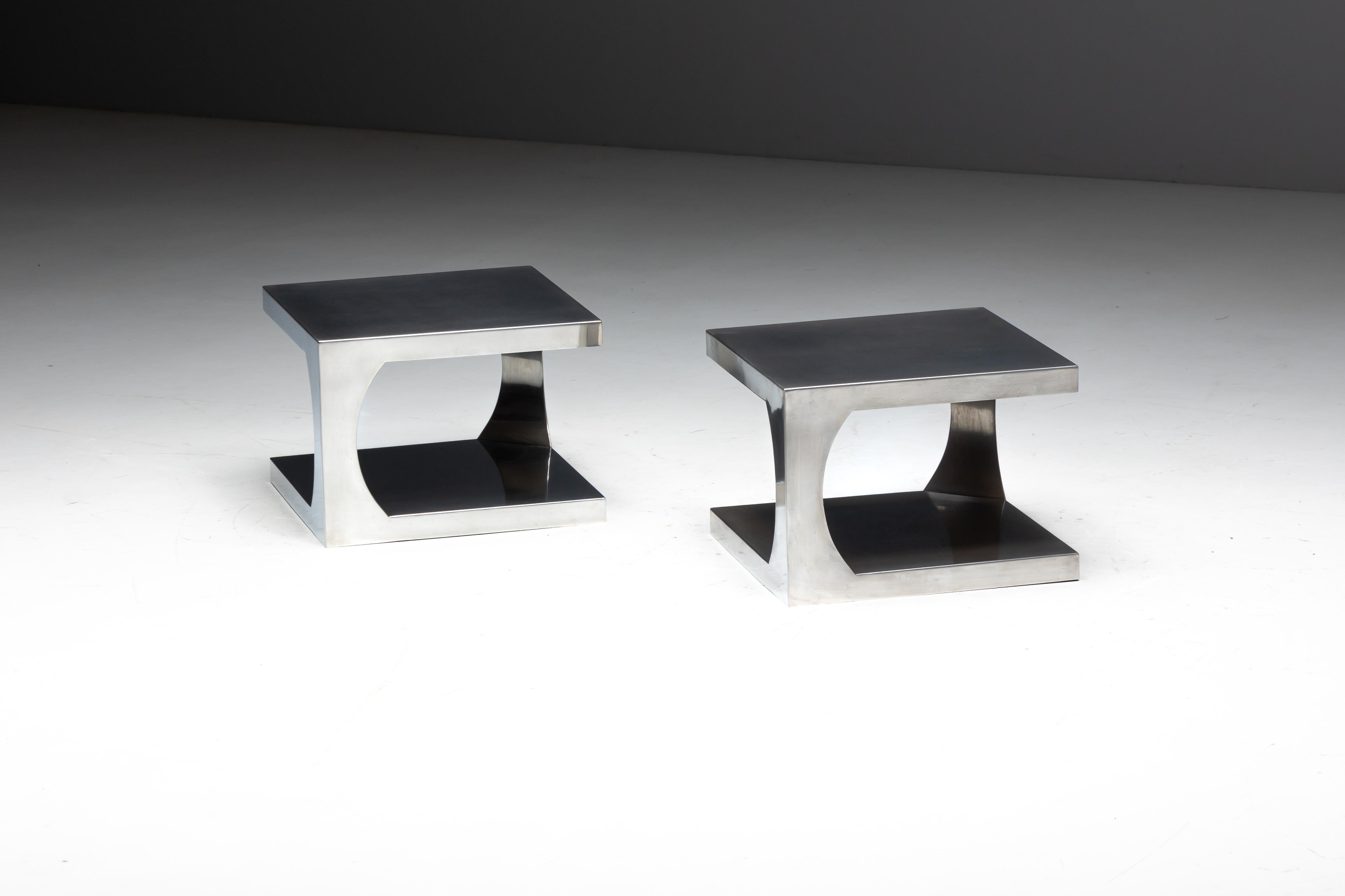 Modernist Aluminum Side Tables, Italy, 1970s en vente 3